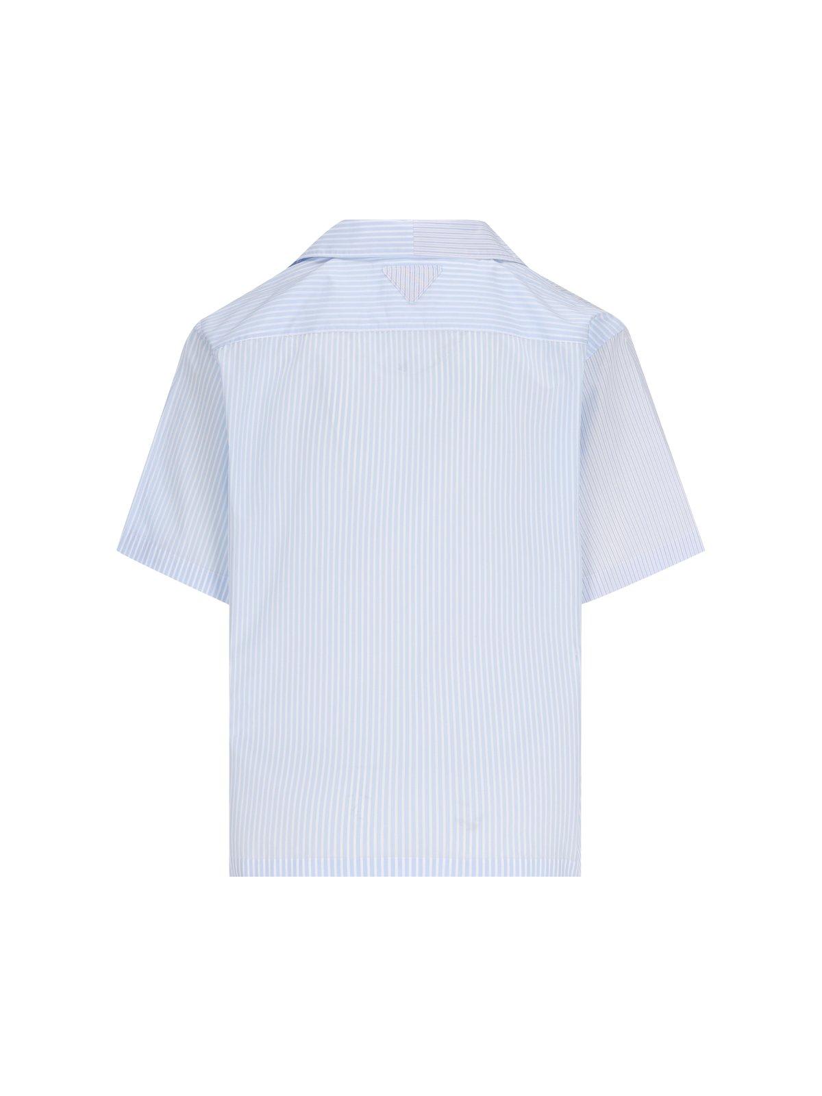 Prada Striped Cotton Camp Collar Shirt In Bianco+cielo