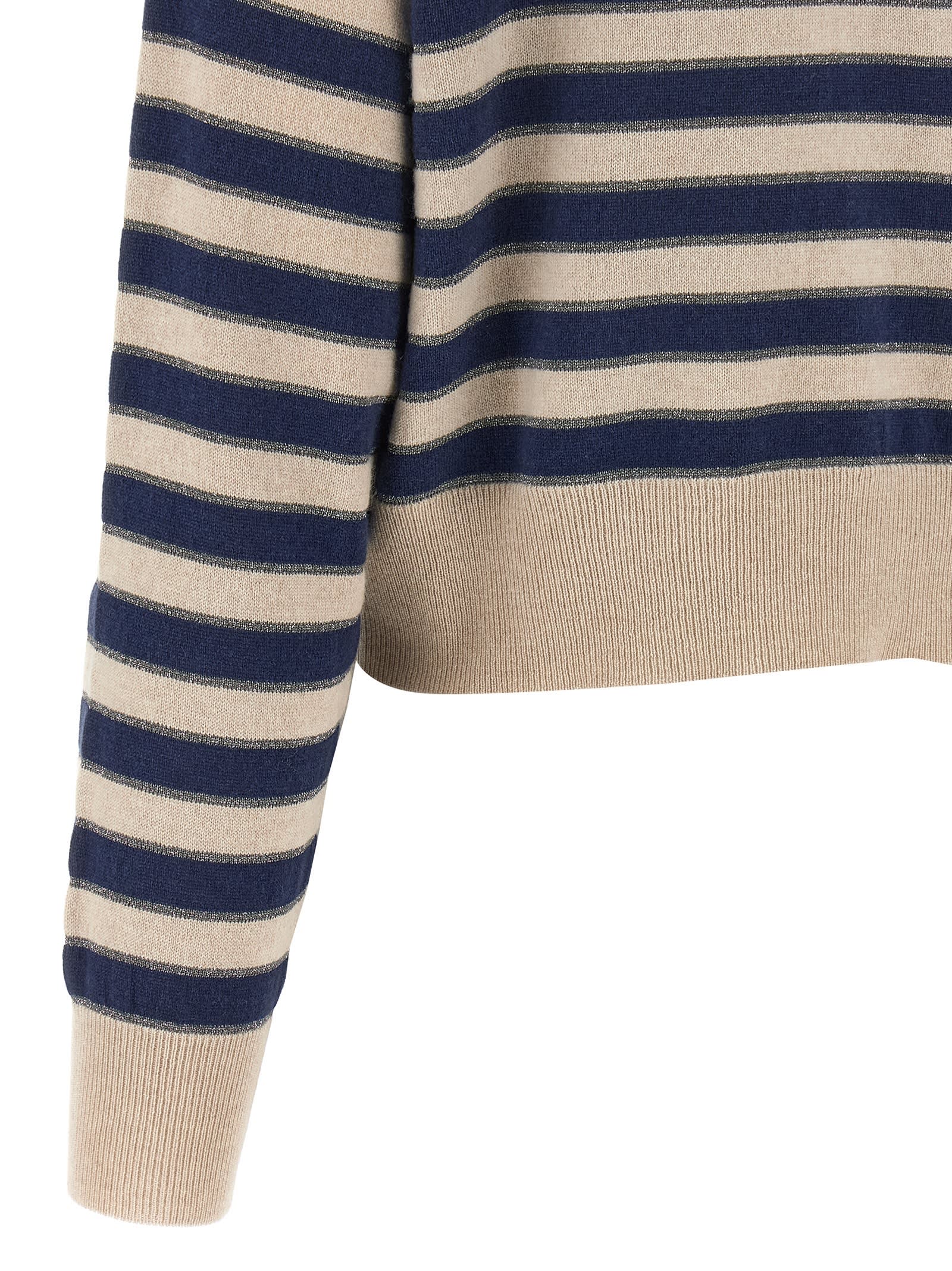 Brunello Cucinelli Shimmering Stripes Ribbed Cardigan In Brown