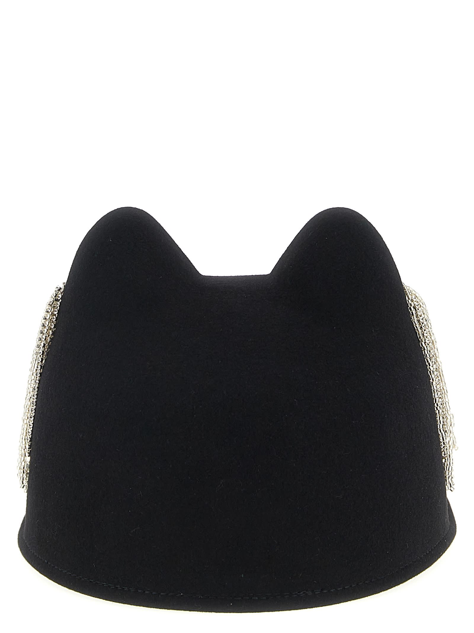 Maison Michel Jamie Hat With Crystals In Black
