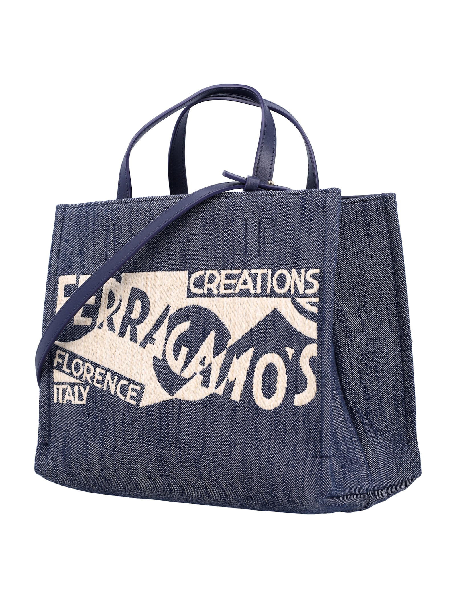 Shop Ferragamo Logo Tote Bag In Denim Natural + Midnight