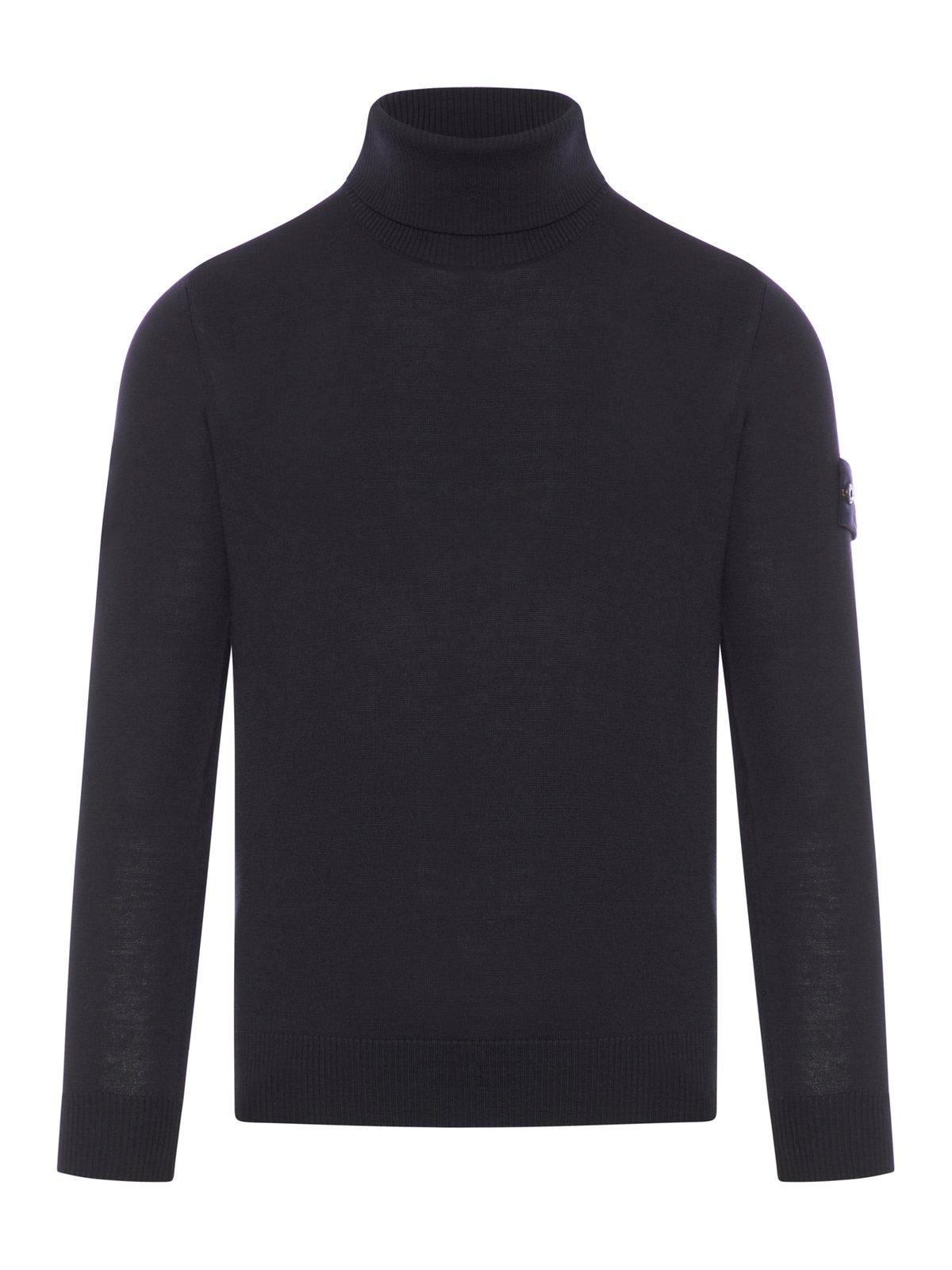 Shop Stone Island Logo Patch Roll-neck Jumper In Black