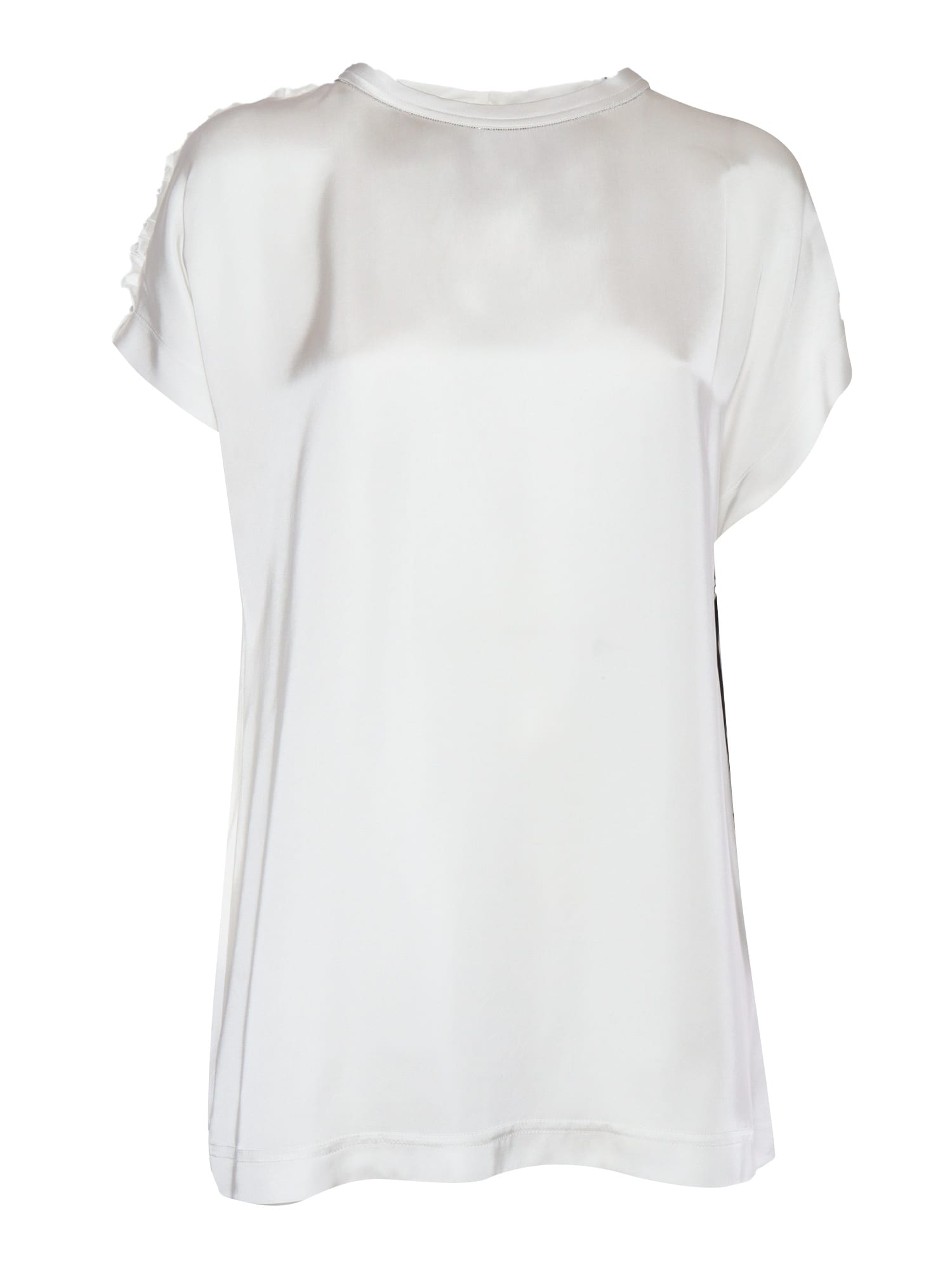 Fabiana Filippi Viscose Satin Top With Gathered Shoulder And Filo Diamante In White