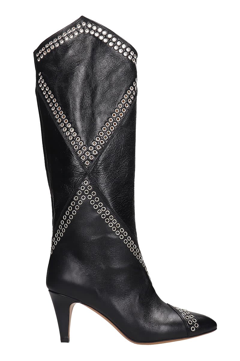 Isabel Marant Lahia High Heels Boots In Black Leather