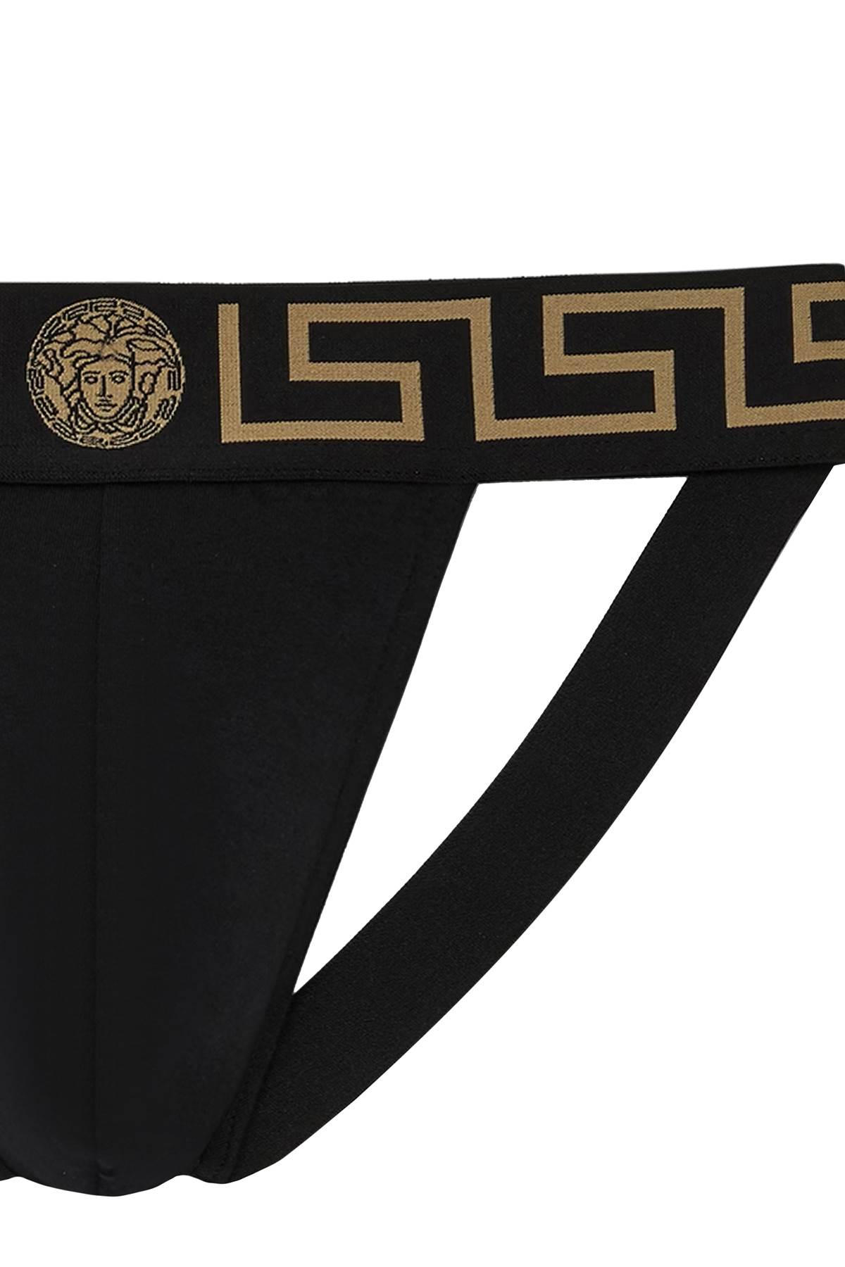 Shop Versace Greca Jockstrap In Black Gold Greek Key (black)