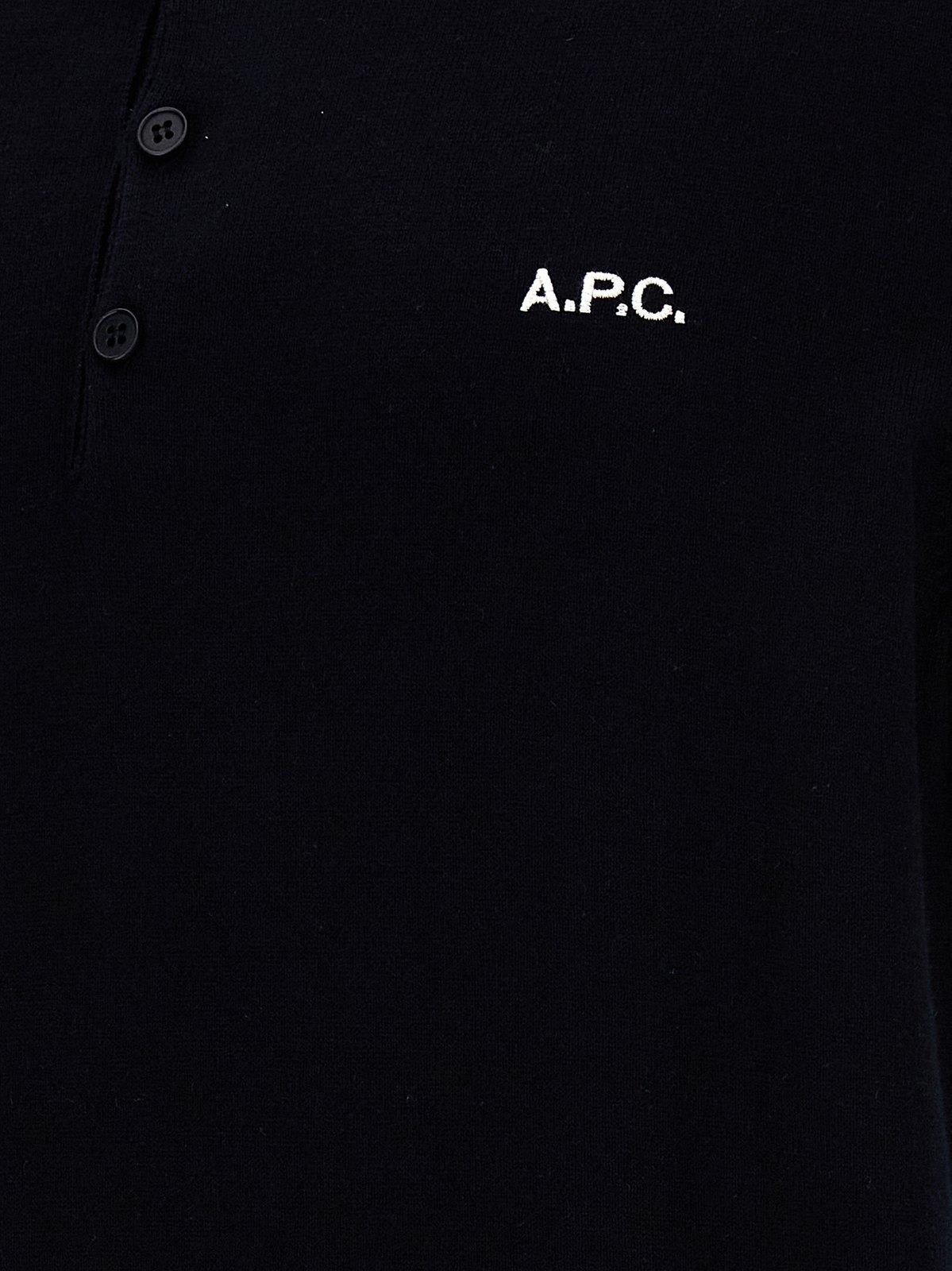 Shop Apc Logo Embroidered Short-sleeved Polo Shirt In Blue