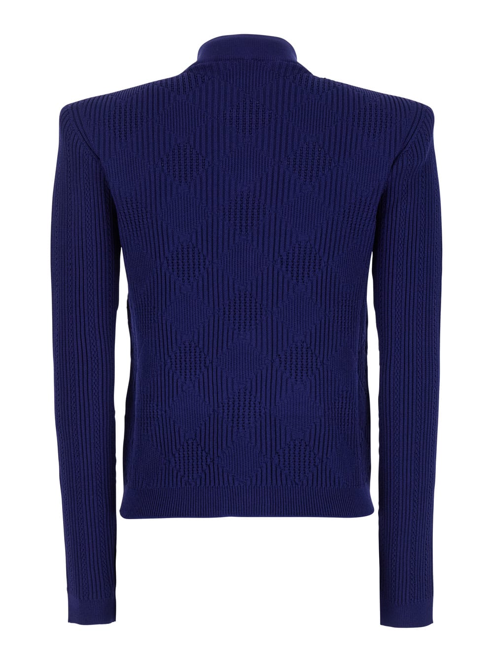 Shop Balmain Blue Cardigan With High Neck And Jewel Buttons In Viscose Blend Woman