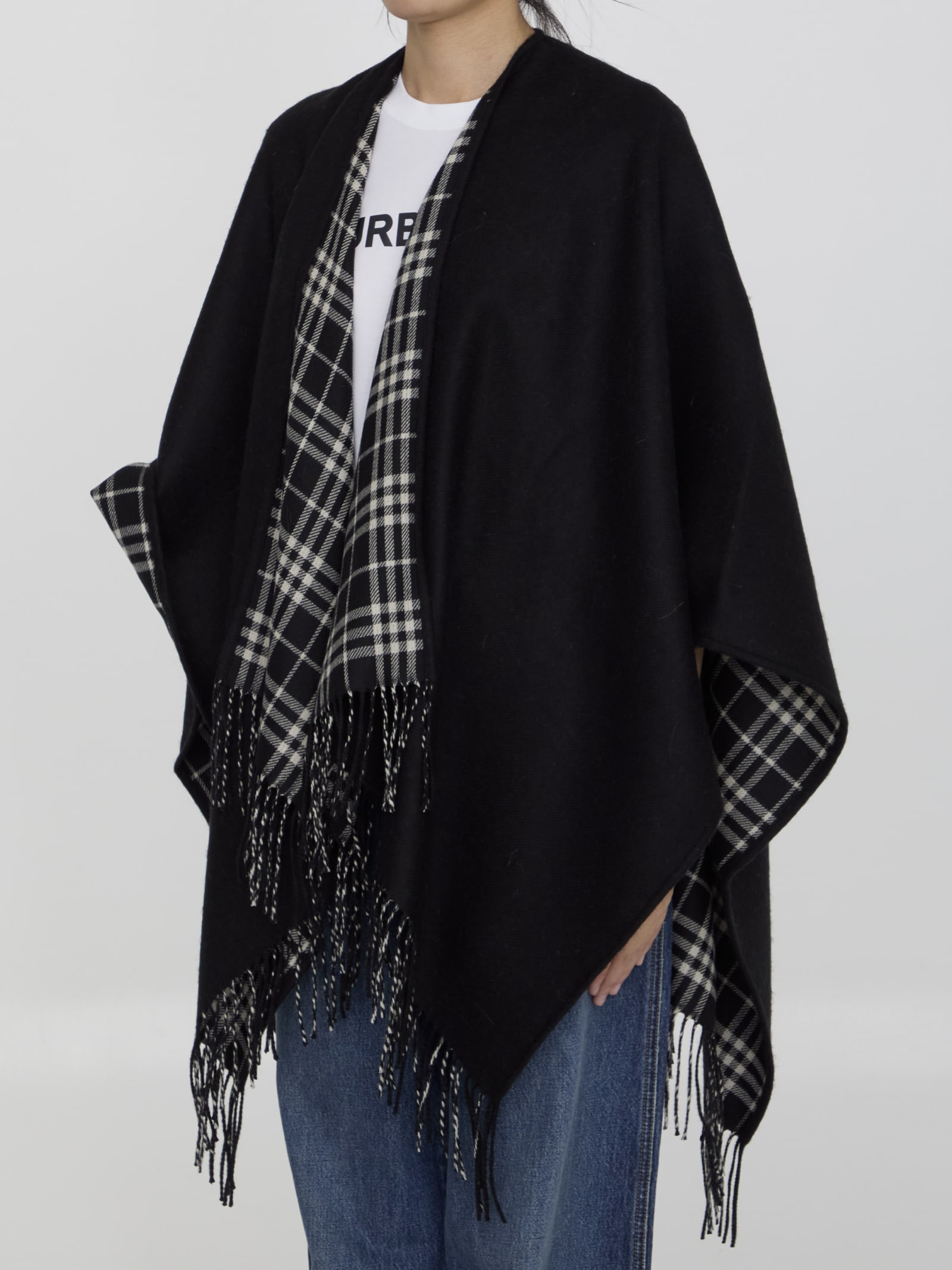 Shop Burberry Wool Cape In Black