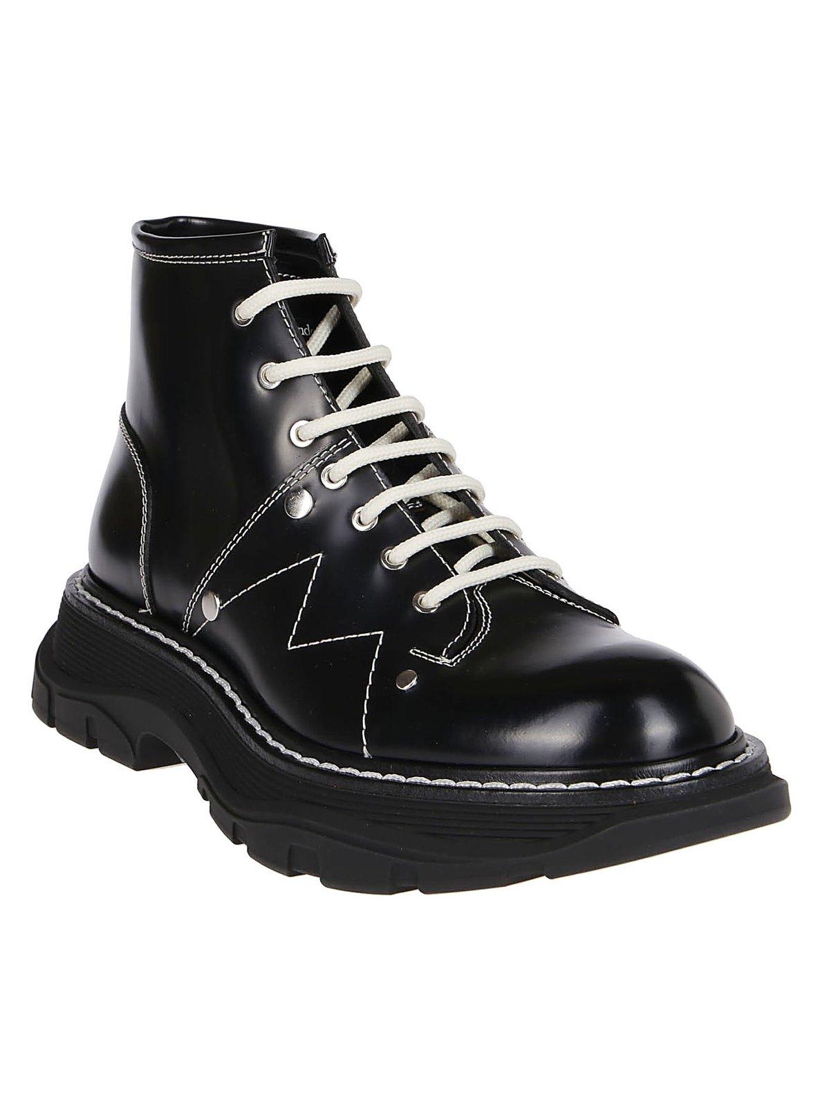 Shop Alexander Mcqueen Tread Lace-up Boots In Black Ivory Silver