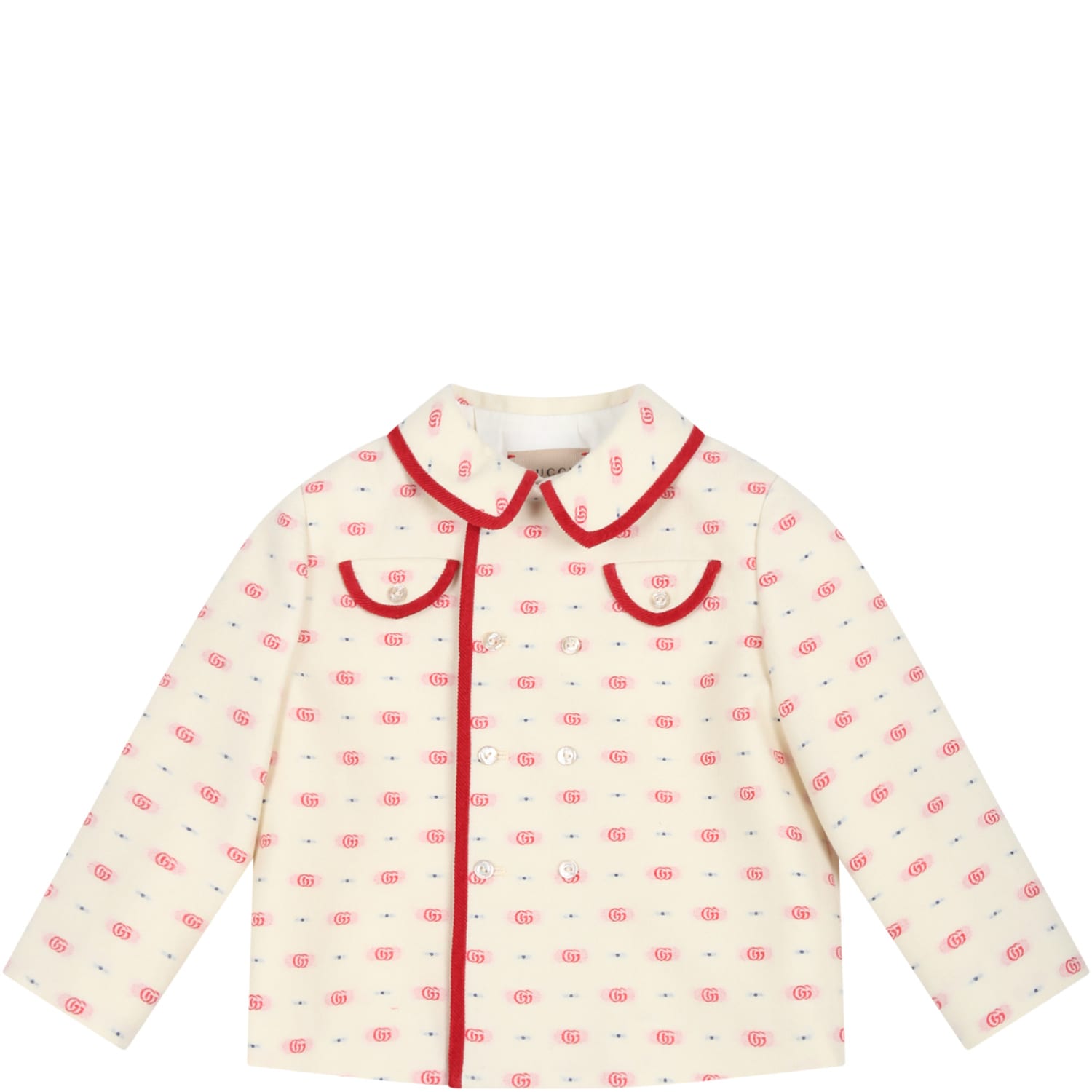 Gucci Ivory Jacket For Baby Boy With Iconic Red Double G