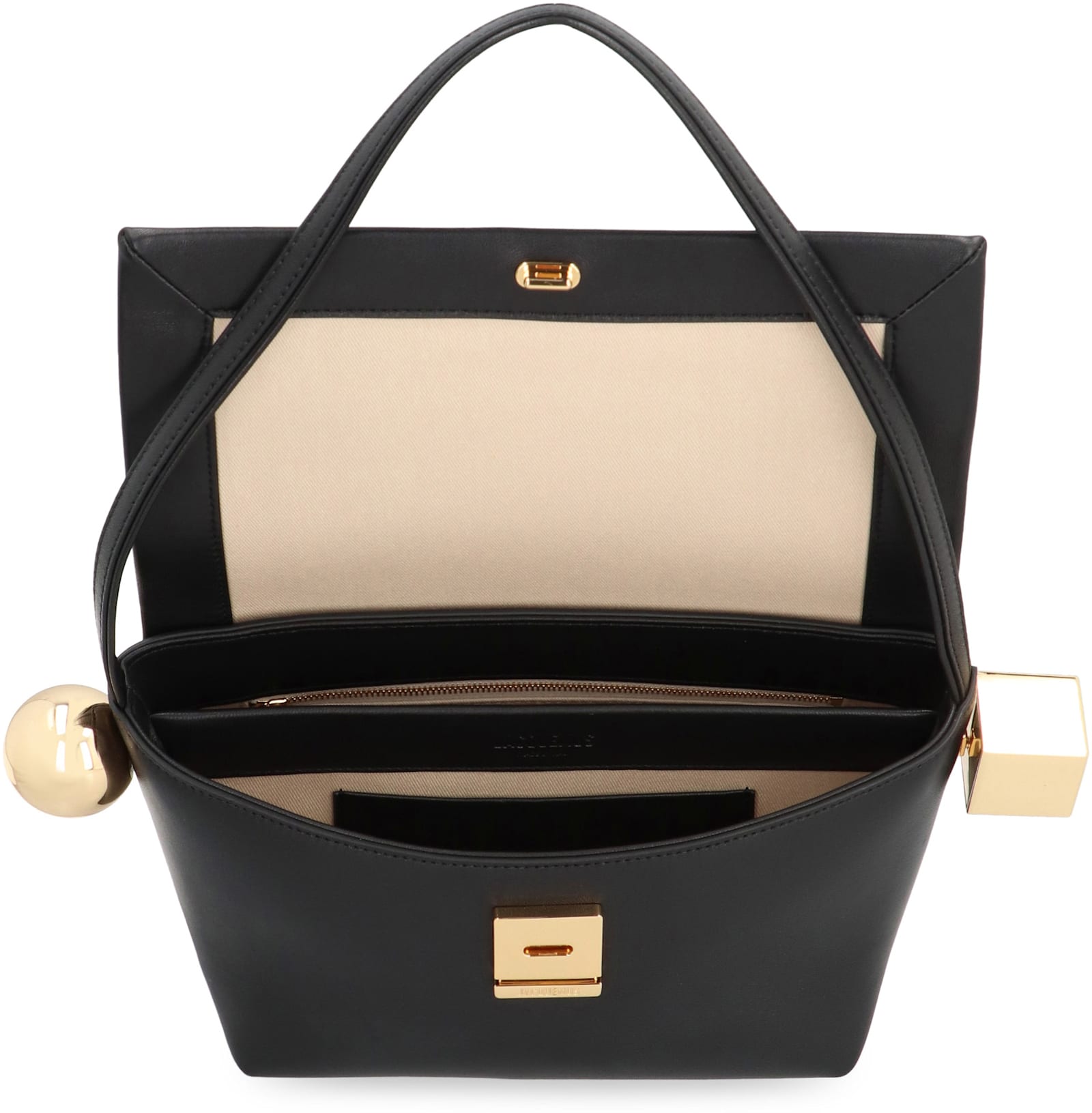 Shop Jacquemus Le Rond Carré Leather Shoulder Bag In Black