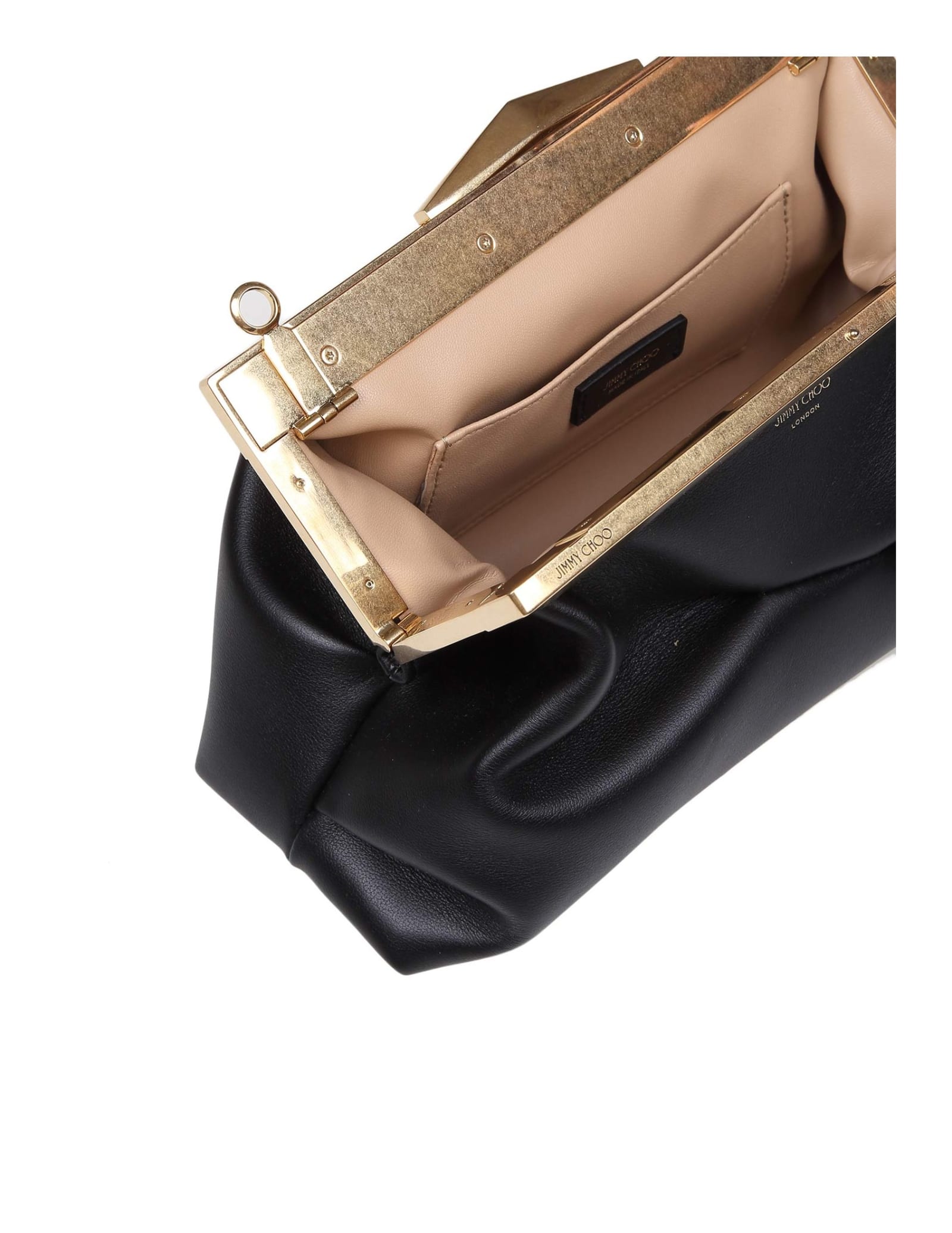 Shop Jimmy Choo Aqk Frame Clutch Bag In Soft Black Leather In Black/gold