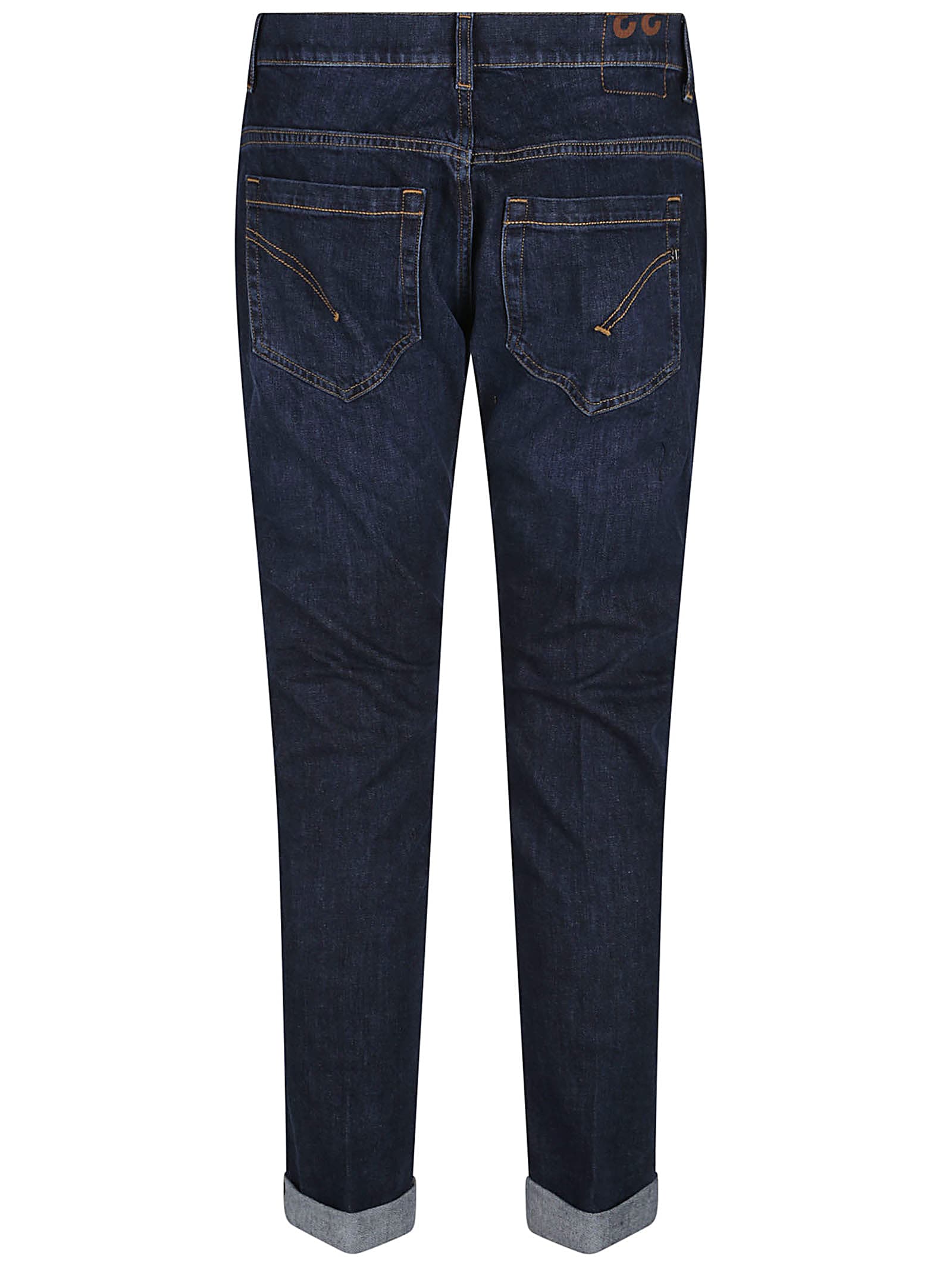 Dondup Rolled Cuffs Five-pocket Trousers With Contrast Stitching In Blu Denim