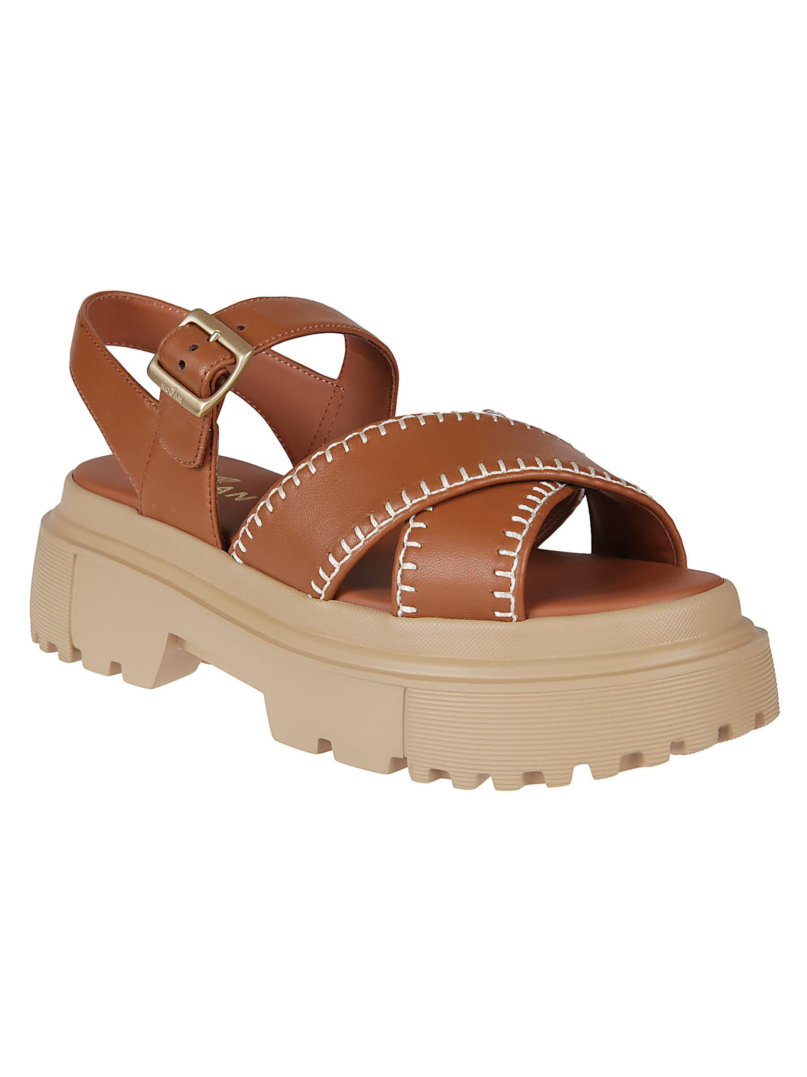 Shop Hogan H644 Sandals In Cuoio Scuro