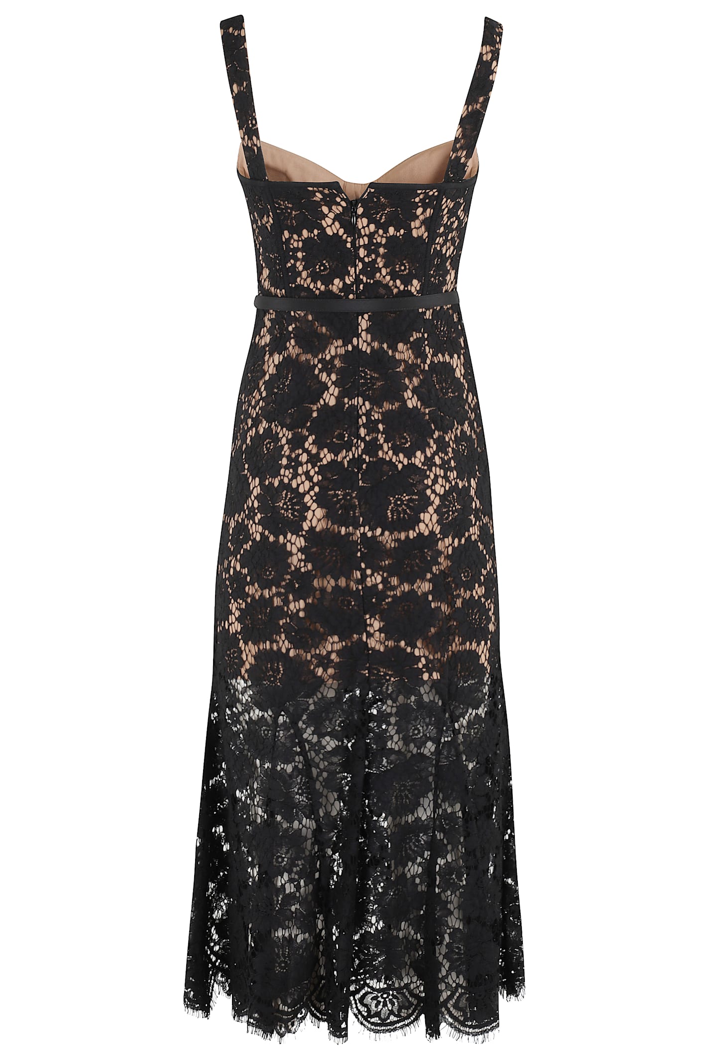 Self-portrait Black Fine Lace Midi Dress In Black