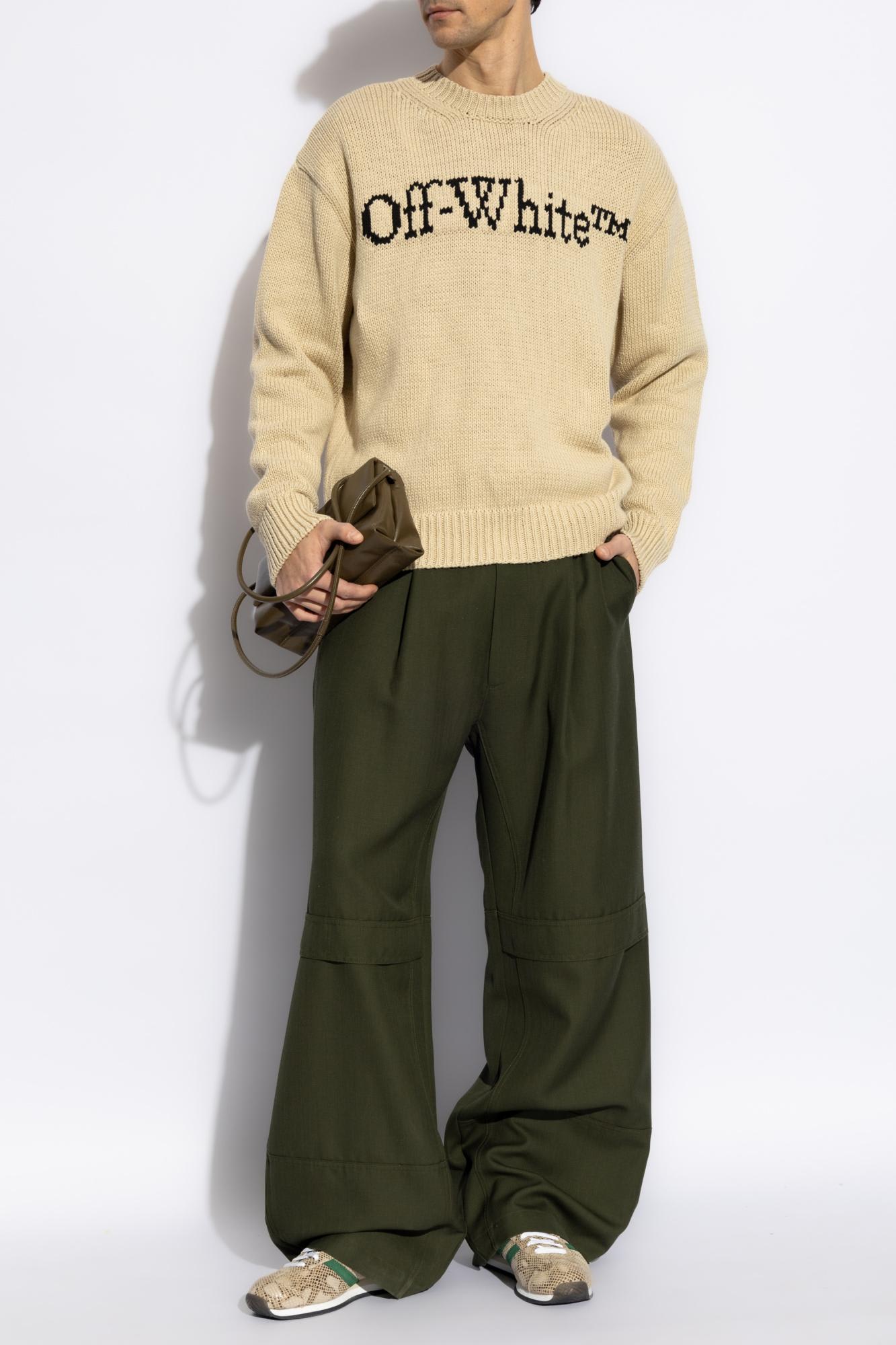 Off-white Relaxed Fit Beige Sweater With Ribbed Neckline In Beige