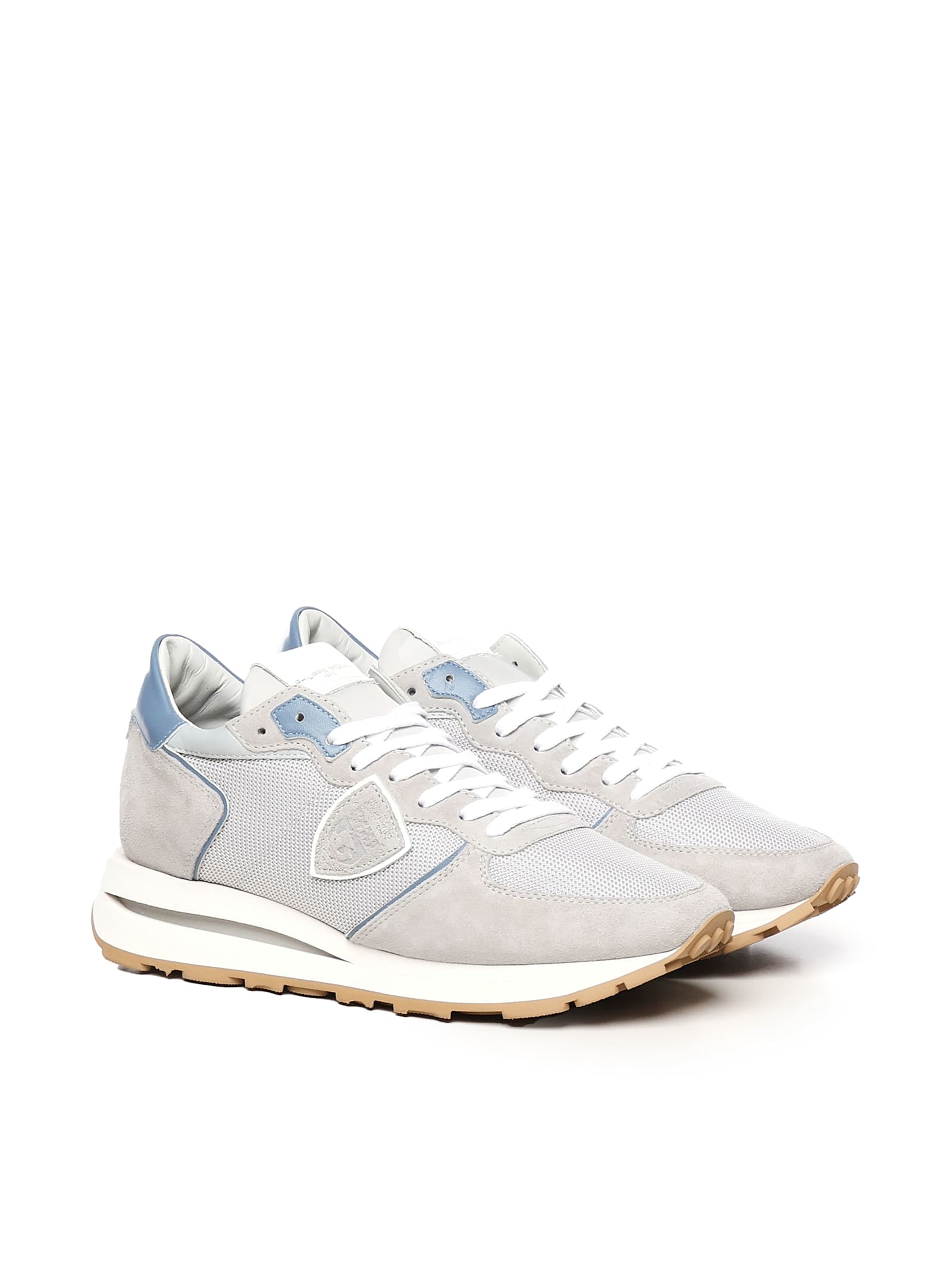 Philippe Model Tropez Haute Sneakers In Grey Suede And Fabric In White, Light Blue