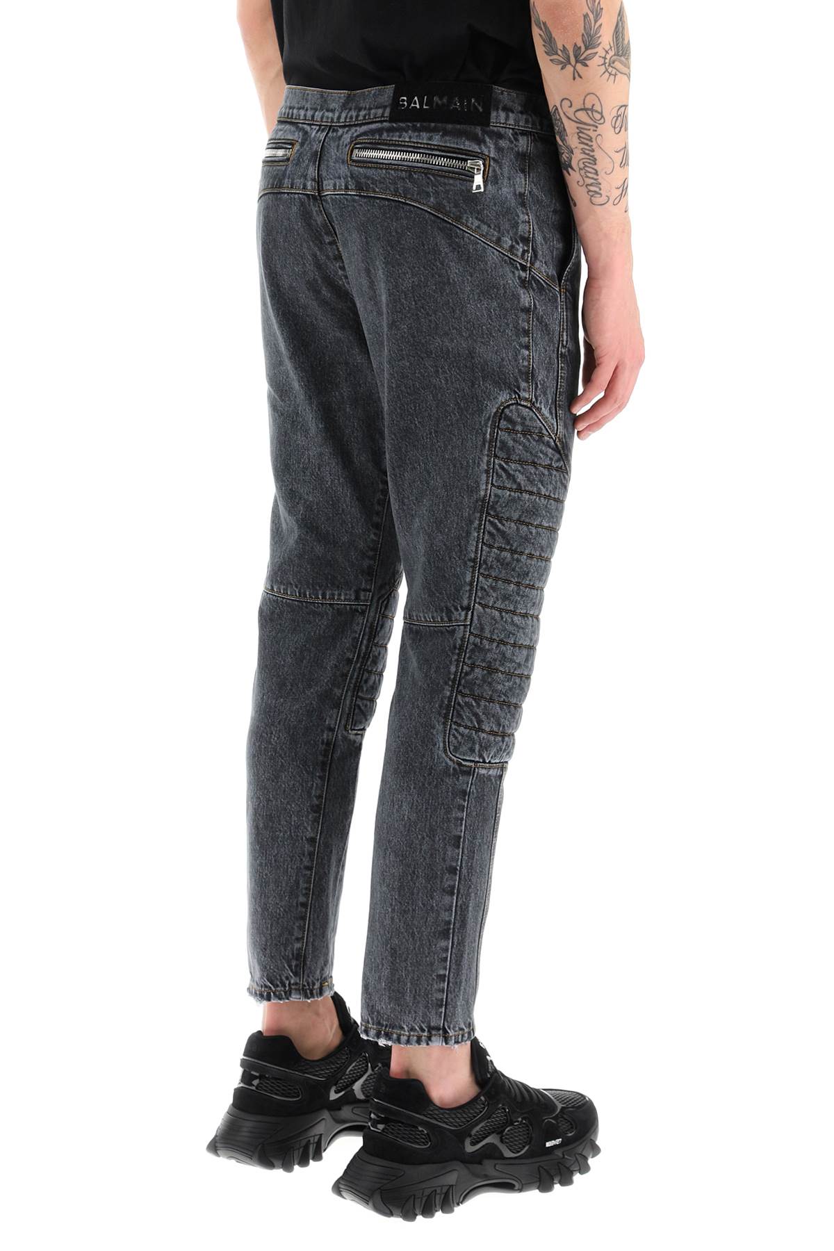 Shop Balmain Jeans With Quilted And Padded Inserts In Black