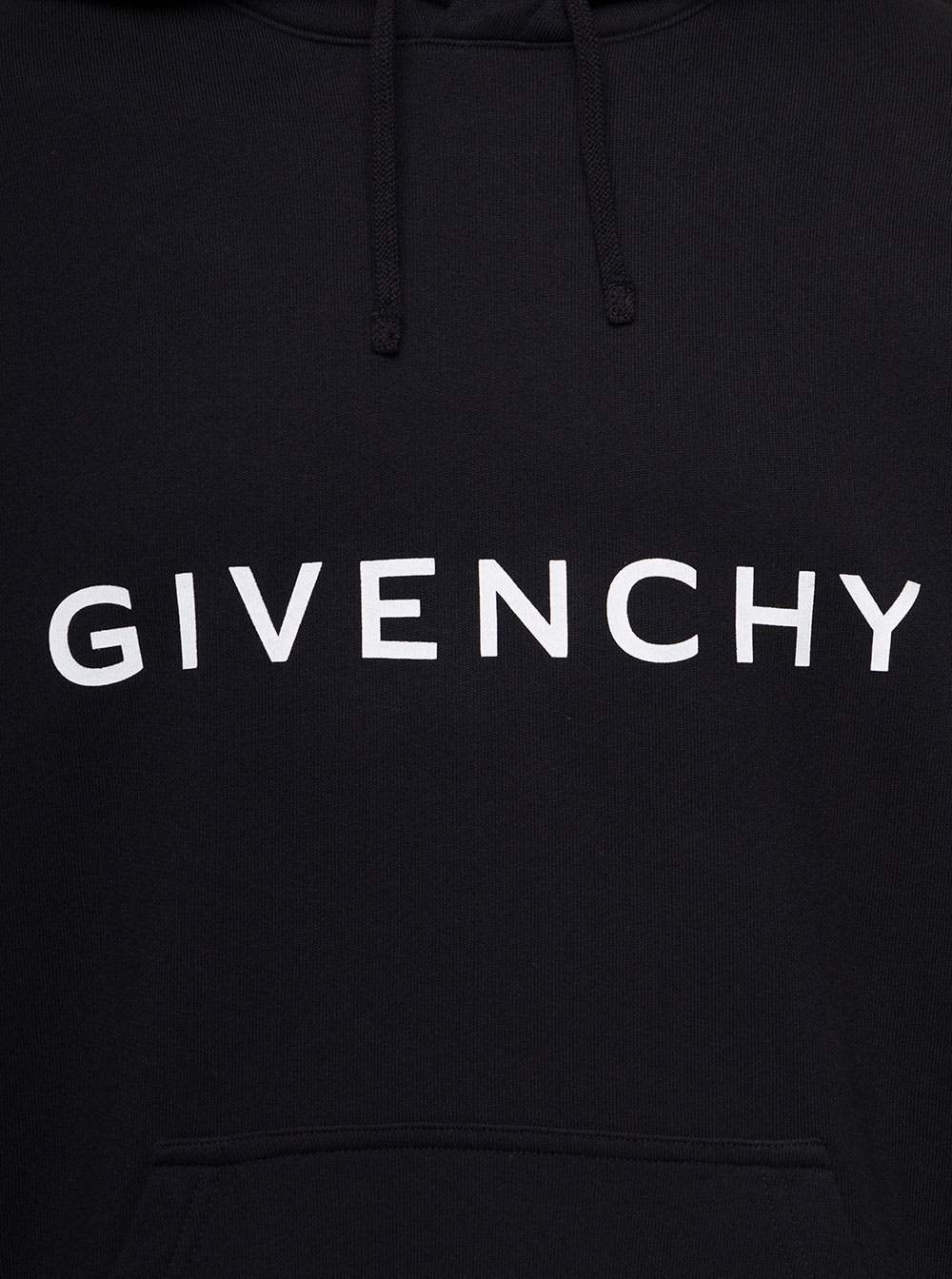 Shop Givenchy Black Hoodie With Contrasting Logo Lettering In Cotton Man