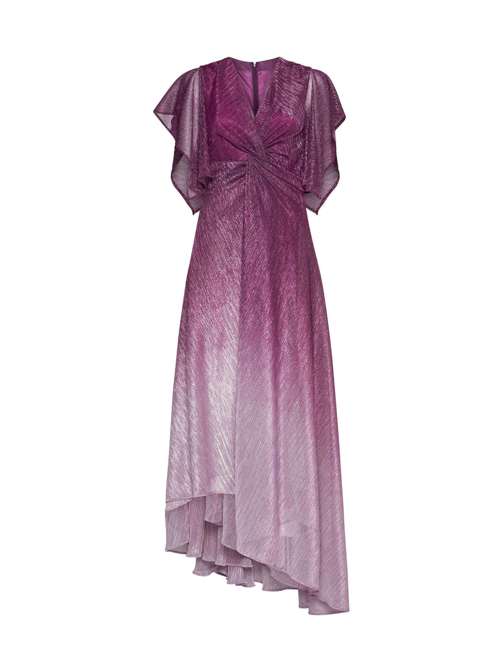 Talbot Runhof Metallic Voile Asymmetric Dress In Azalea