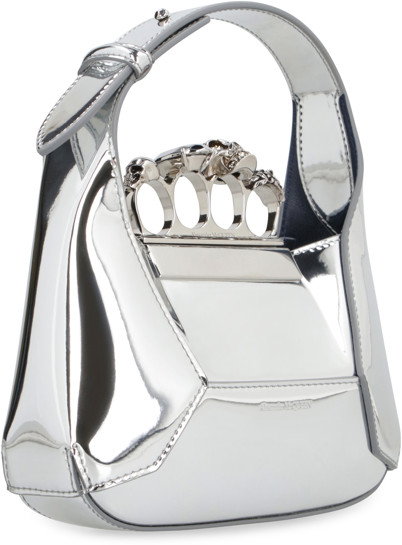 Shop Alexander Mcqueen Mini Hobo Bag Jewelled In Silver