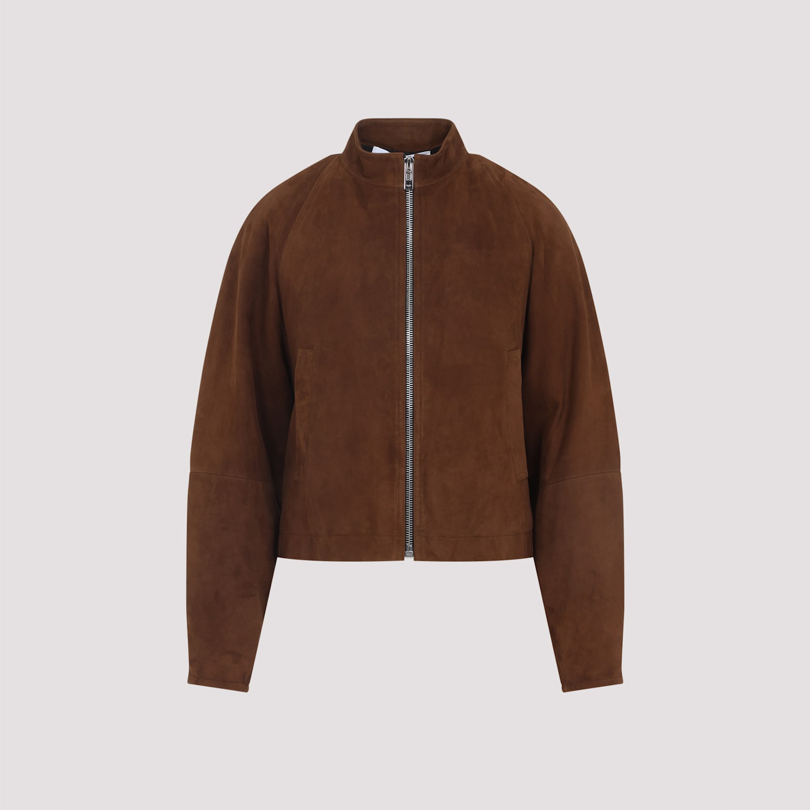 Alaïa High-collar Brown Suede Finish Jacket In Brown