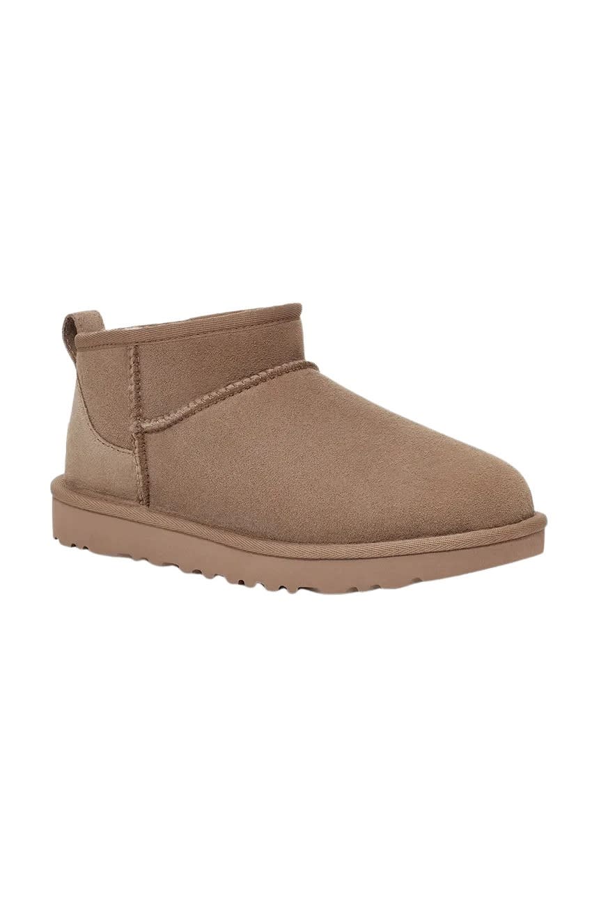 Ugg Cappuccino Suede Classic Ultra Mini Ankle Boots In Brown