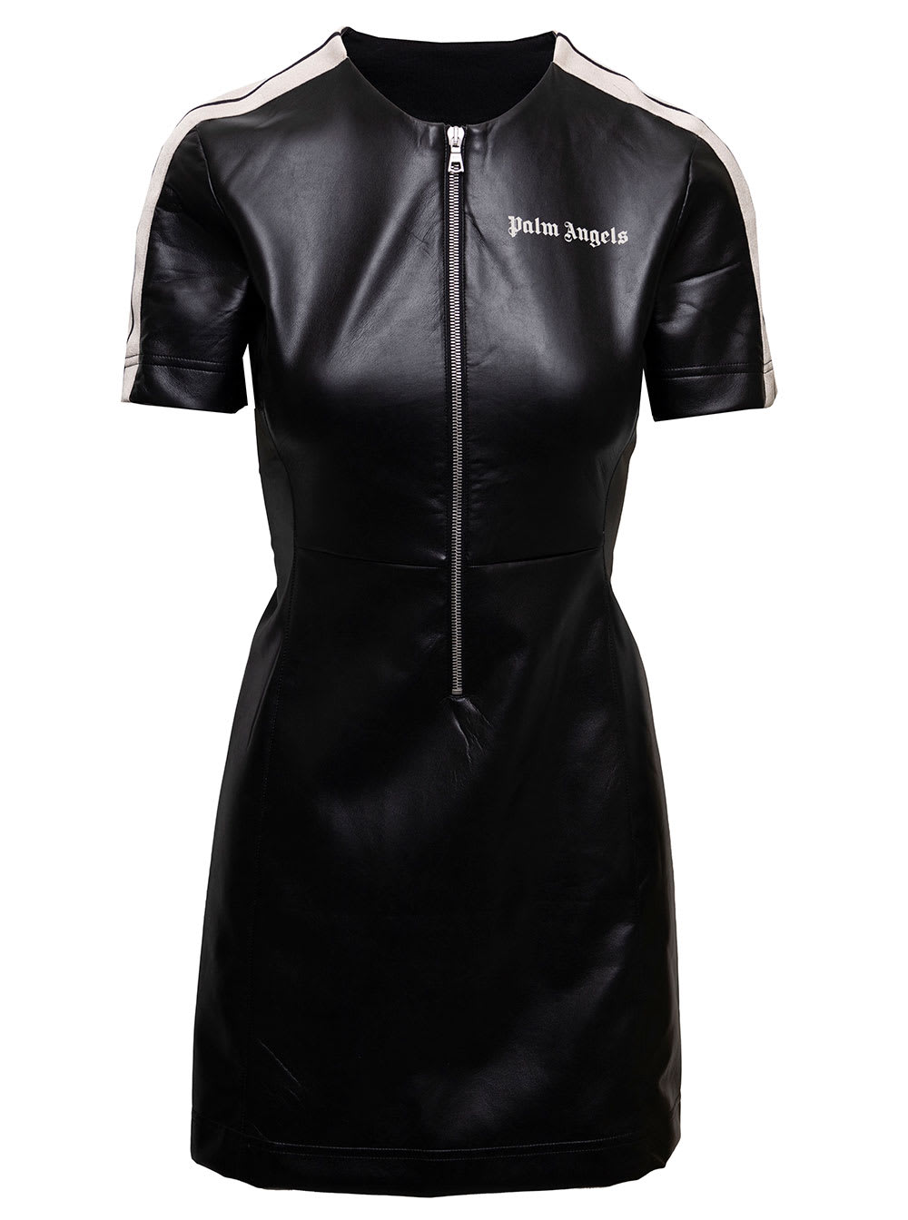 Palm Angels Womans Black Track Leatheret Dress With Logo