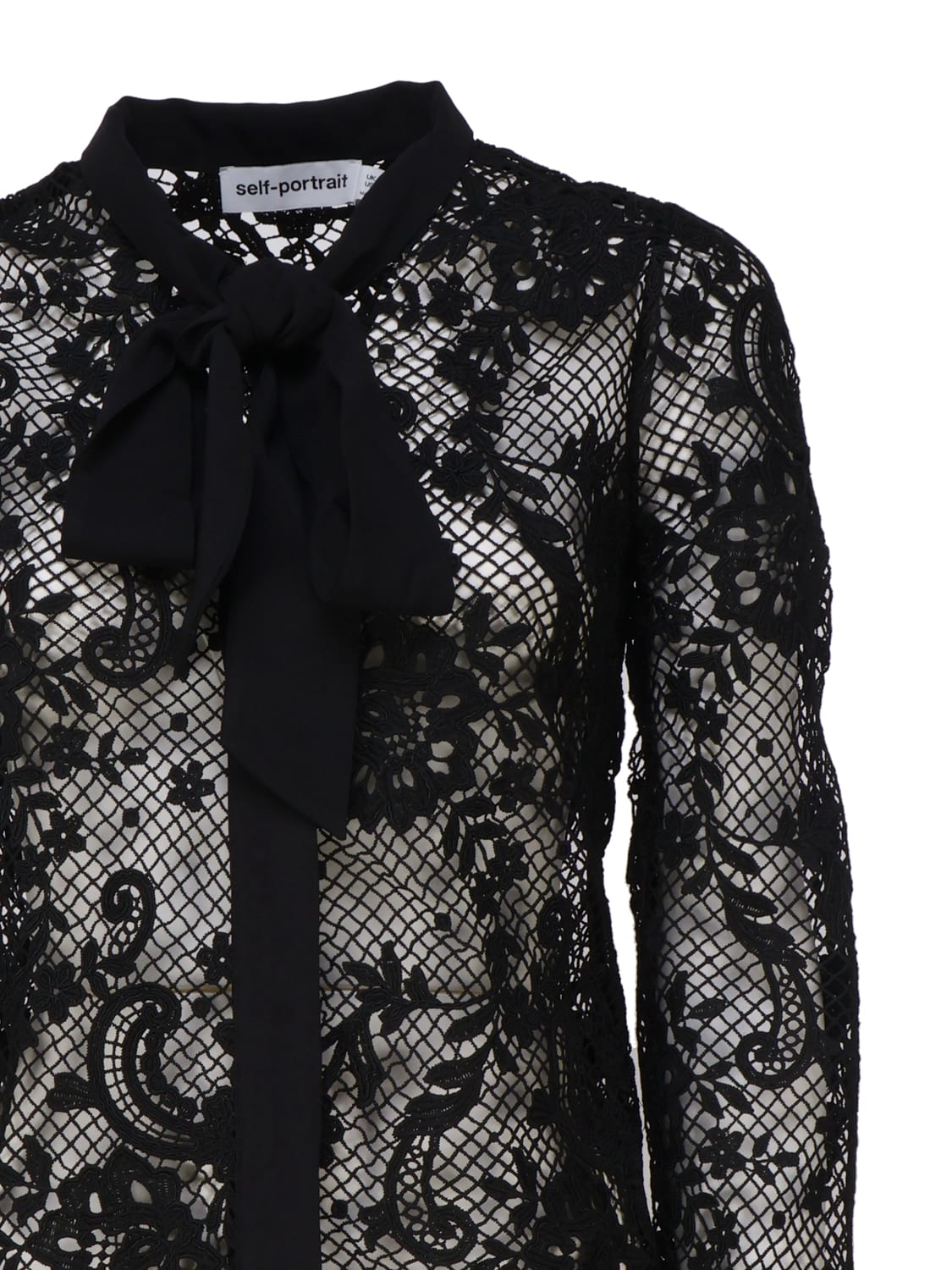 Shop Self-portrait Lace Shirt With Floral Pattern In Black