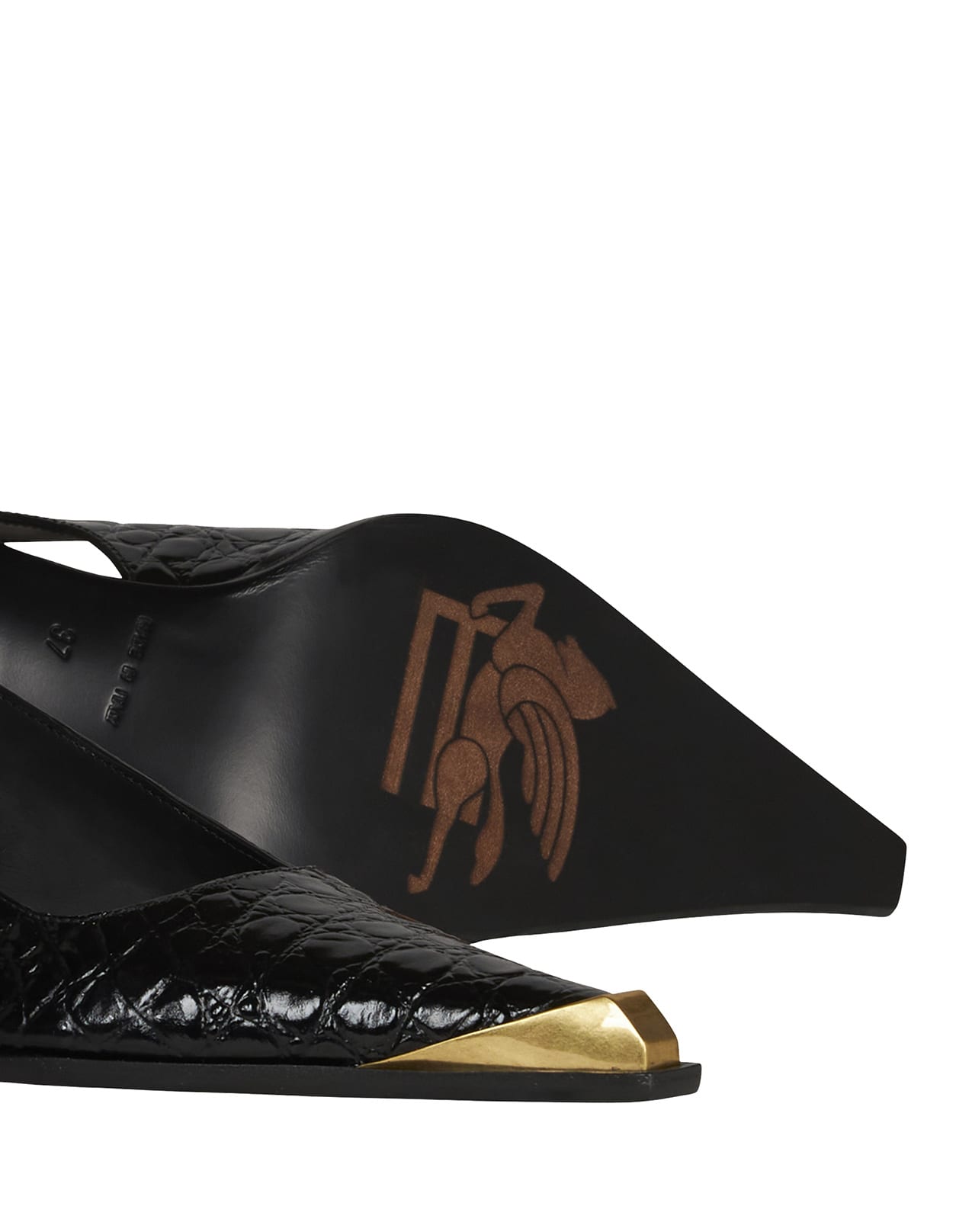 ETRO BLACK PRINTED LEATHER SLING-BACK 