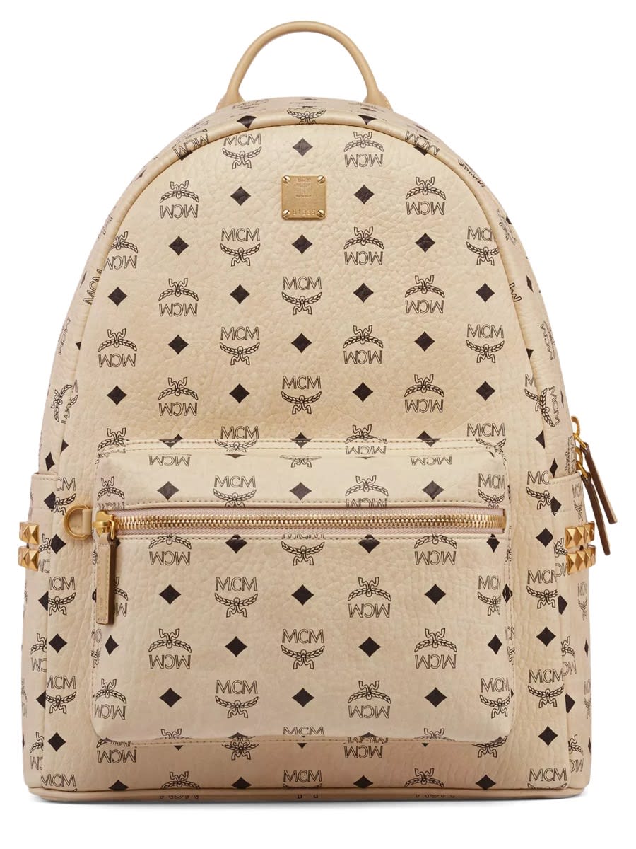 Mcm Stark Side Studs Backpack In Visetos In Neutral