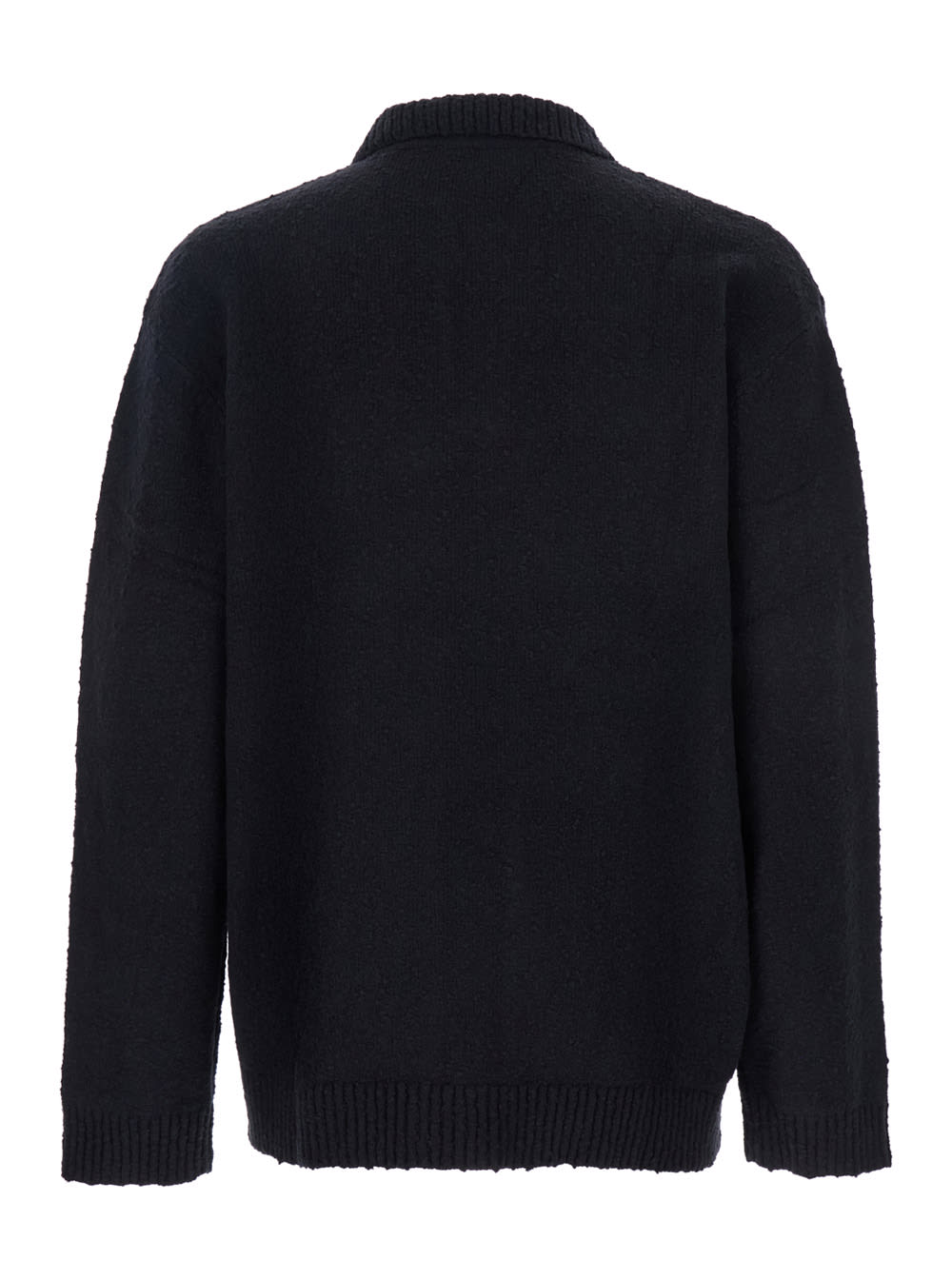 Represent Black Long-sleeve Polo Shirt With Classic Collar And Ribbed Trims In Cotton Blend Stretch Man In Black