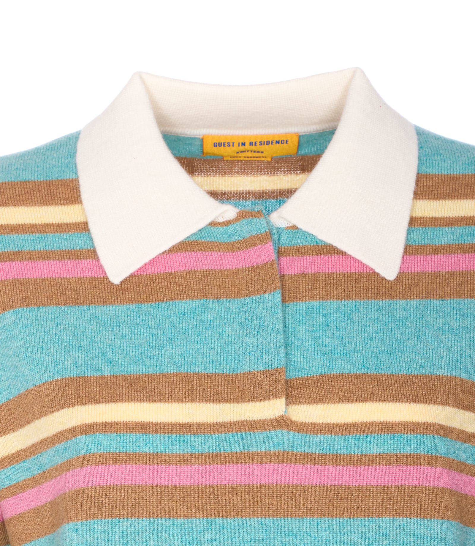 Guest In Residence Cropped Striped Cashmere Polo Shirt In Multi