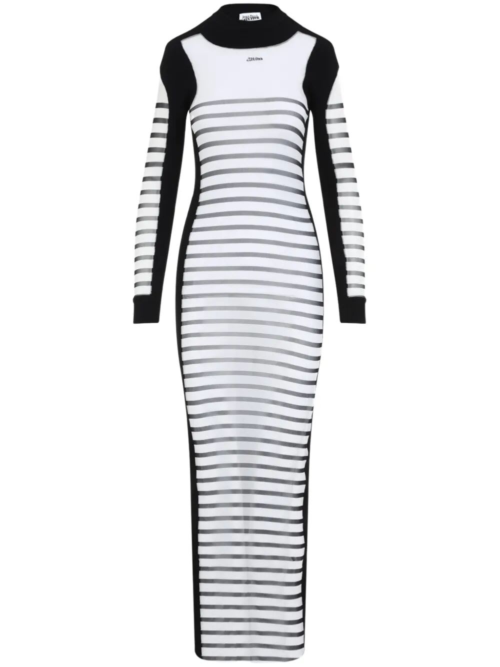 Mix Mesh And Knit Long Sleeves Dress Printed mariniere