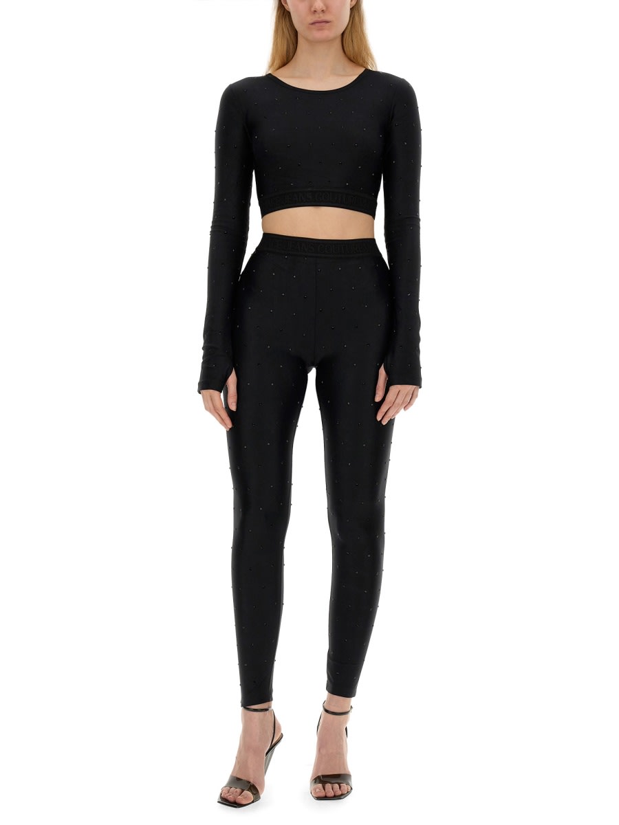 Shop Versace Jeans Couture Crystal All-over Leggings In Black