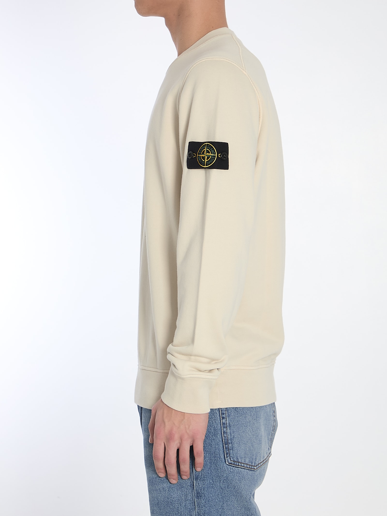 Stone Island Crew Neck Wool Sweater With Reverse Stitch Details Clothing In Sabbia