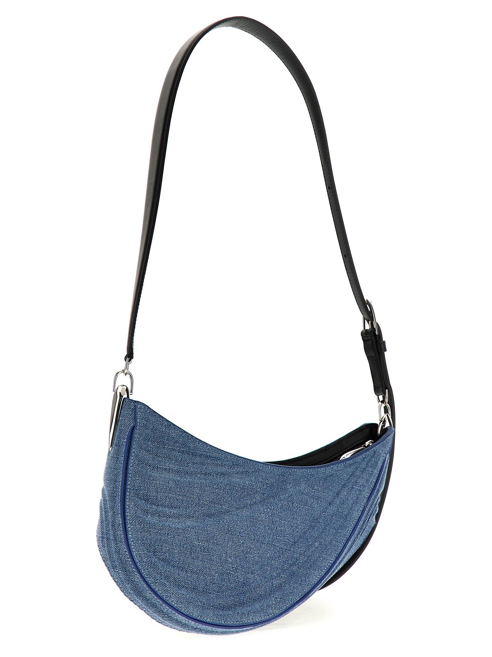 Shop Mugler Medium Denim Spiral Curve 01 Shoulder Bag In Blue