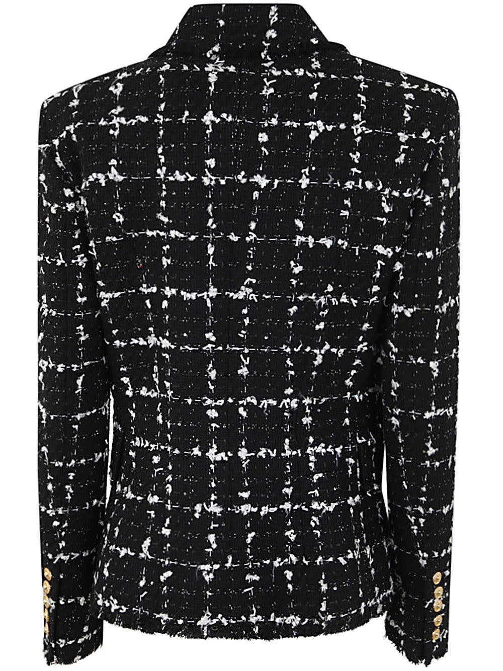 Shop Balmain Six Button Double Breasted Squared Tweed Jacket In Ebb Noir Blanc Argent