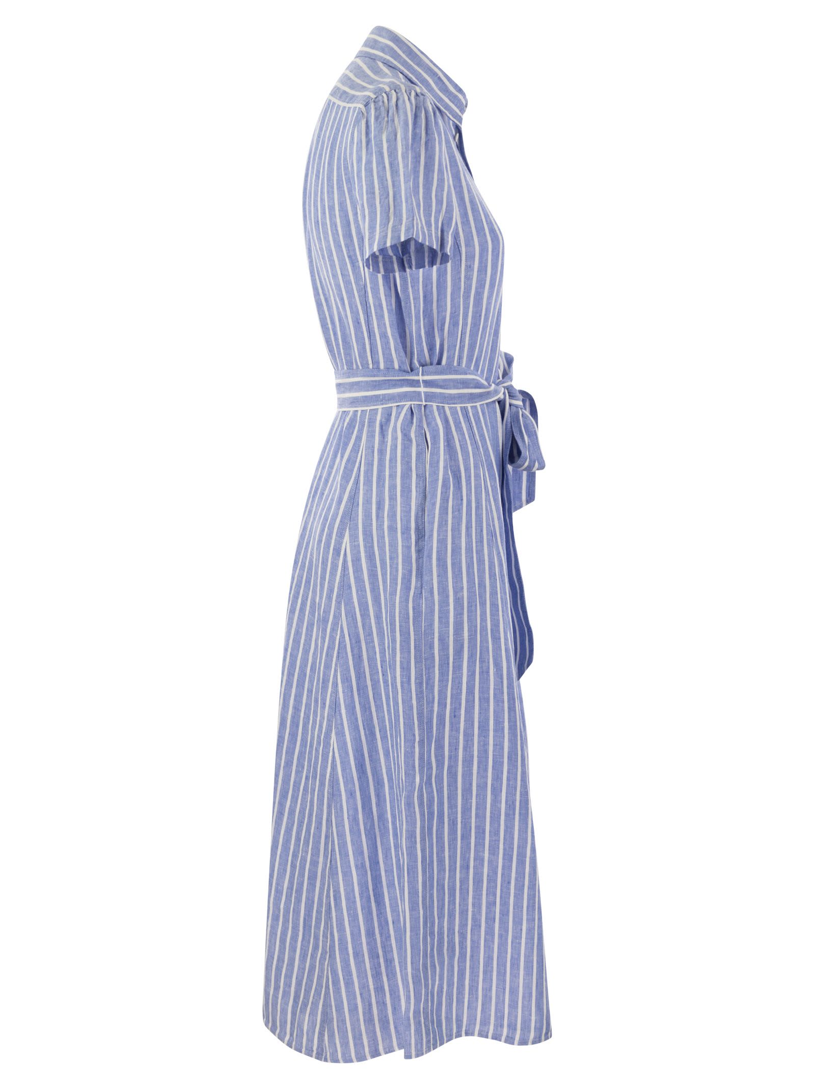 Shop Polo Ralph Lauren Striped Linen Chemisier In Light Blue