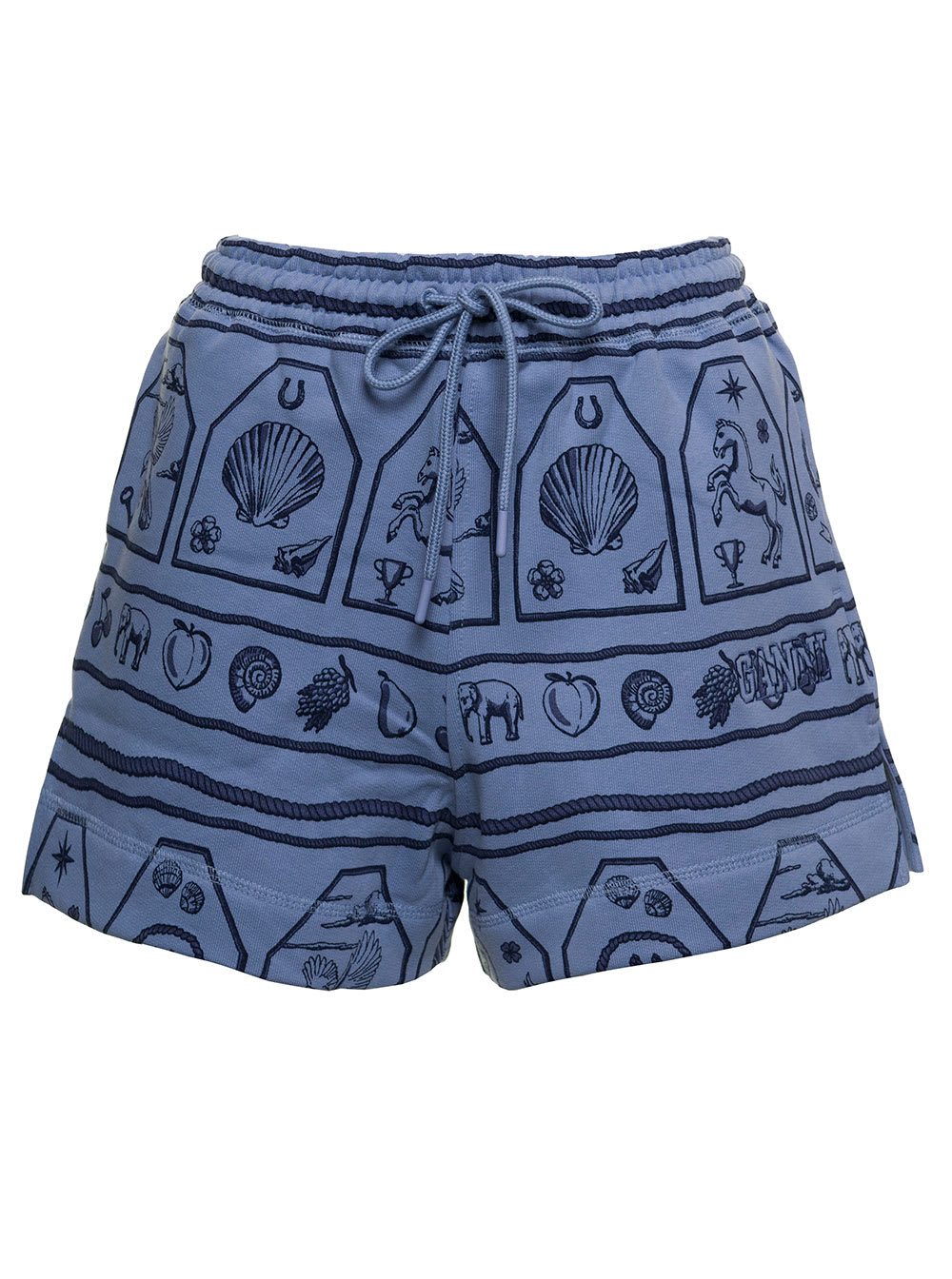 Ganni Isoli Software Light Blue Jersey Shorts With Logo