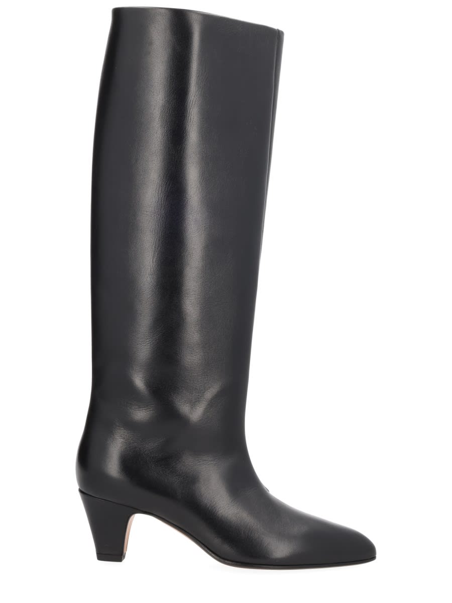 Bally Knee-high Leather Pointed Toe Mid Heel Boots In Black