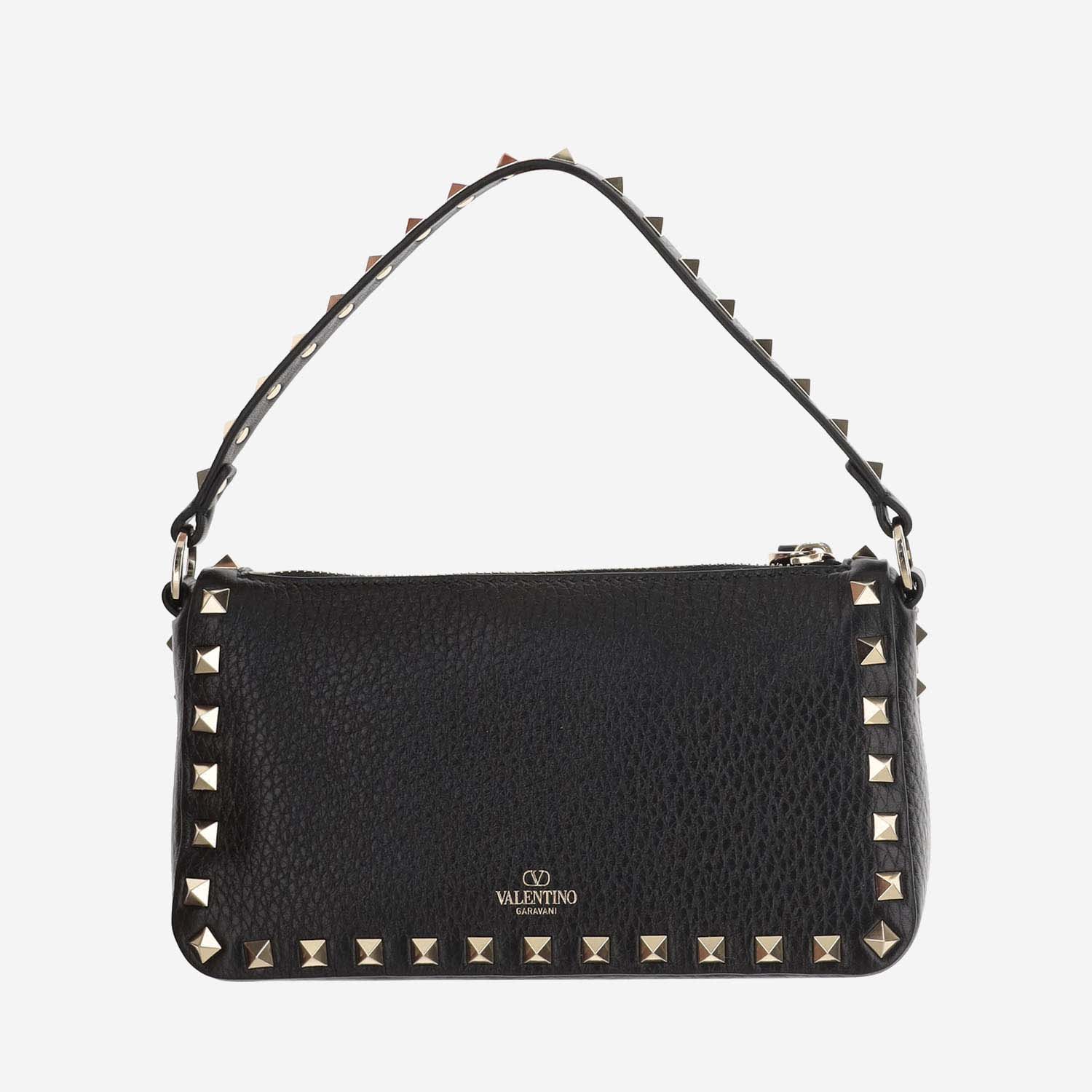 Shop Valentino Mall Leather Rockstud Shoulder Bag In Black