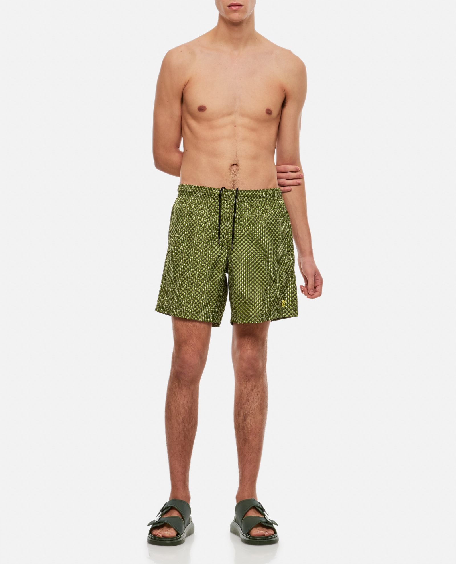 Alexander Mcqueen Green Dots Skull Swim Shorts In Green