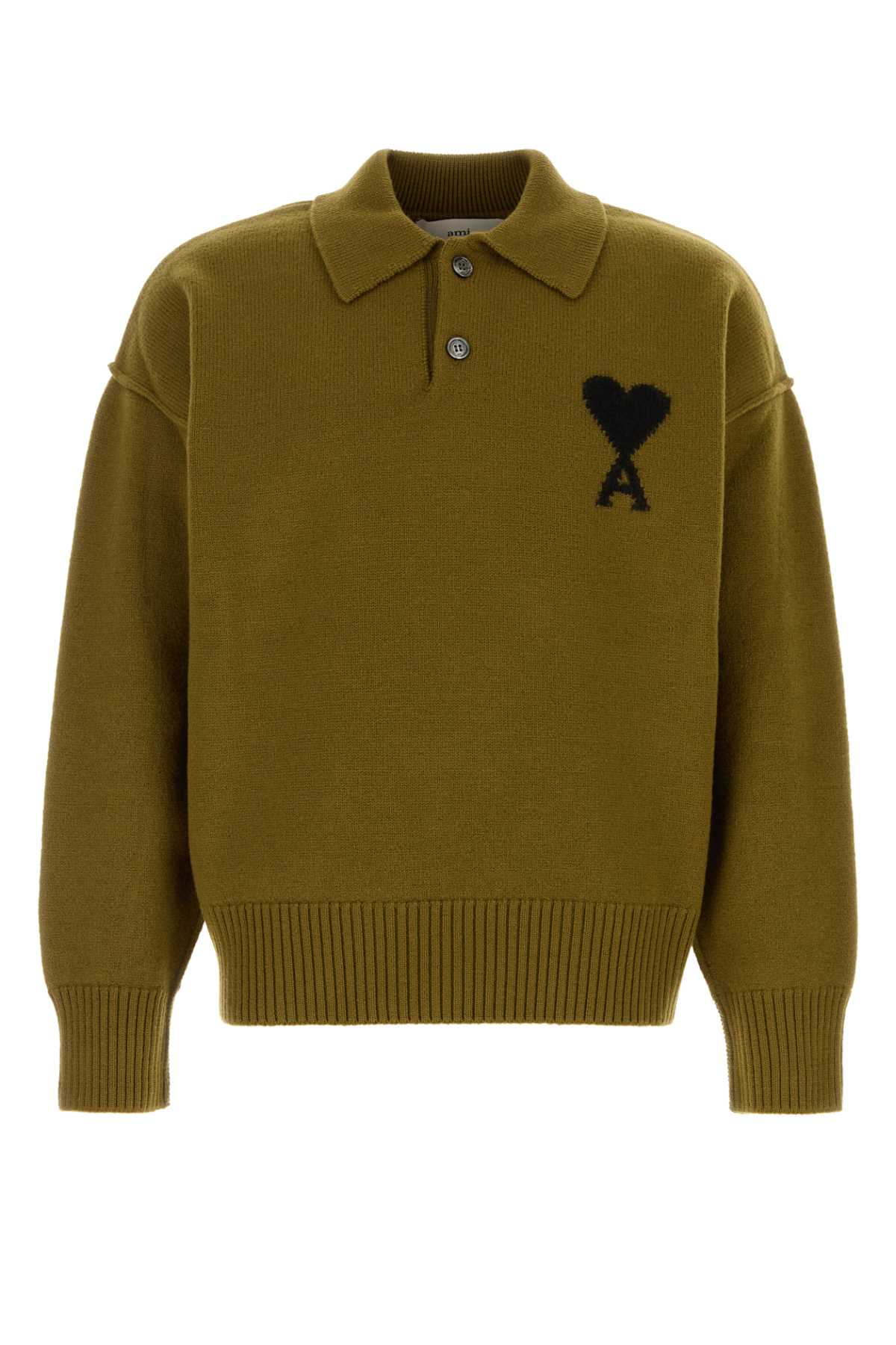 Olive Green Wool Polo Shirt