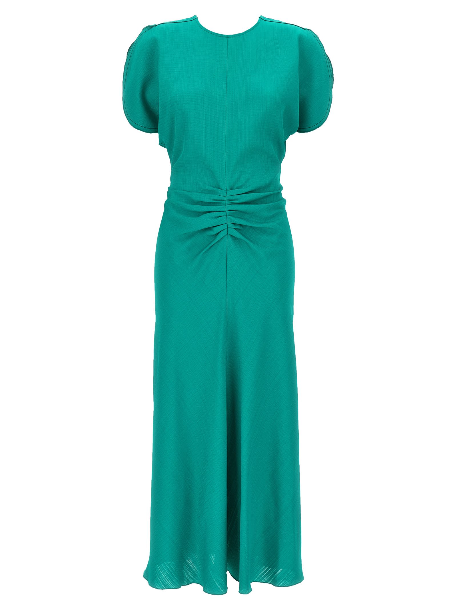 Victoria Beckham Gathered Waist Midi Dress In Green