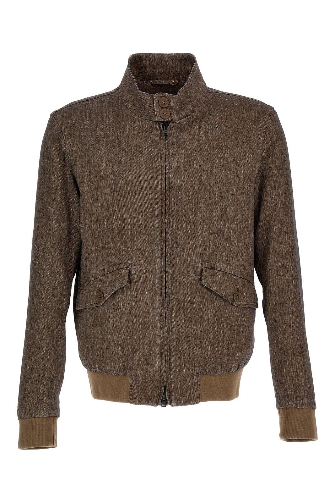 Shop Herno Zipped Bomber Jacket In Brown