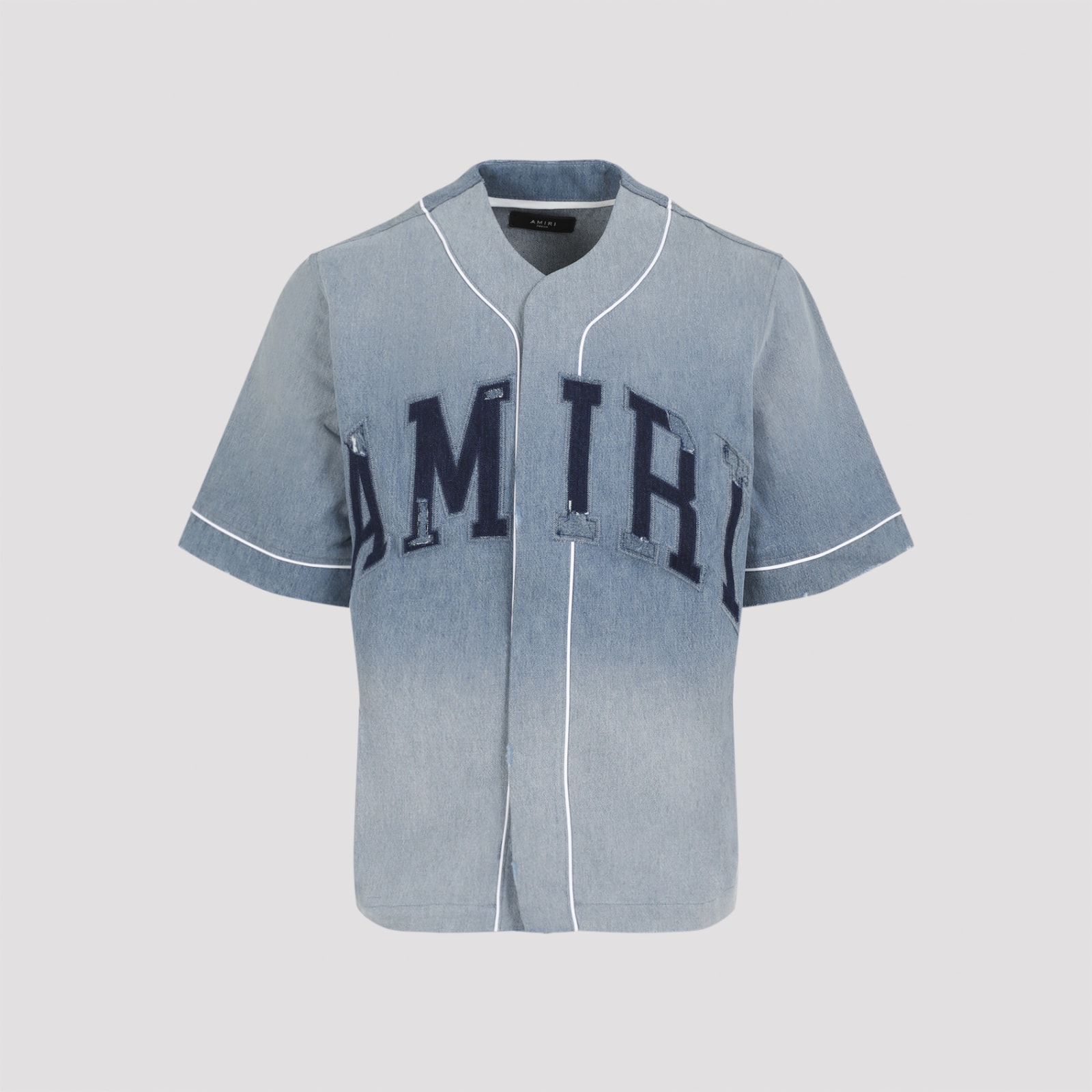 Shop Amiri Sunfaded Baseball Shirt In Perfect Indigo