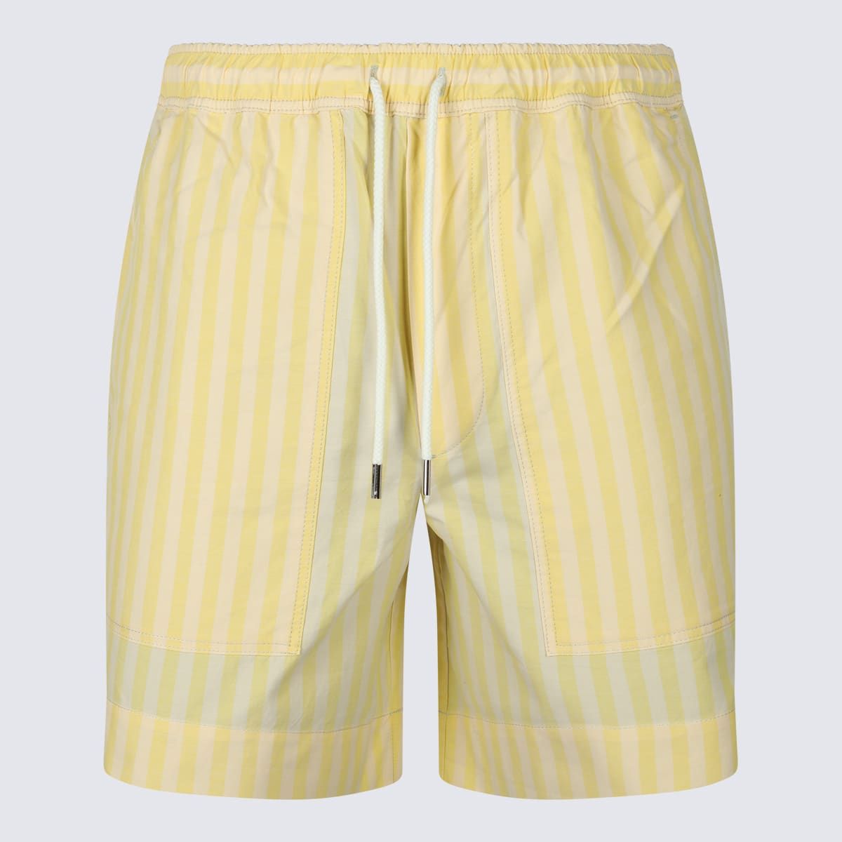 Shop Maison Kitsuné Light Yellow Cotton Shorts In Light Yellow Stripes