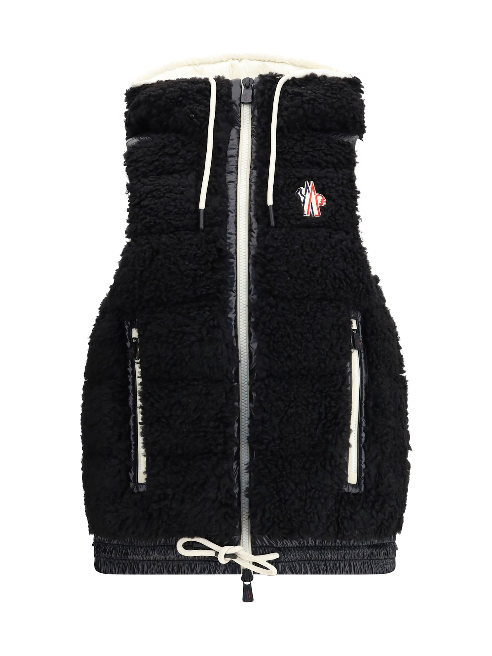 Moncler Padded Gilet With A Wool-effect Texture In Black