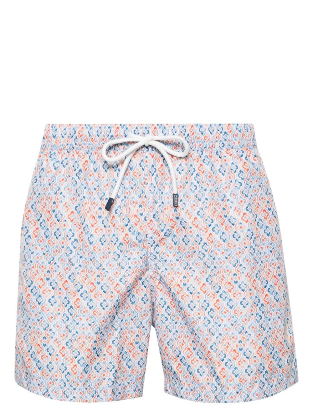 Shop Fedeli Swim Shorts With Shaded Majolica Micro Pattern In Multicolour