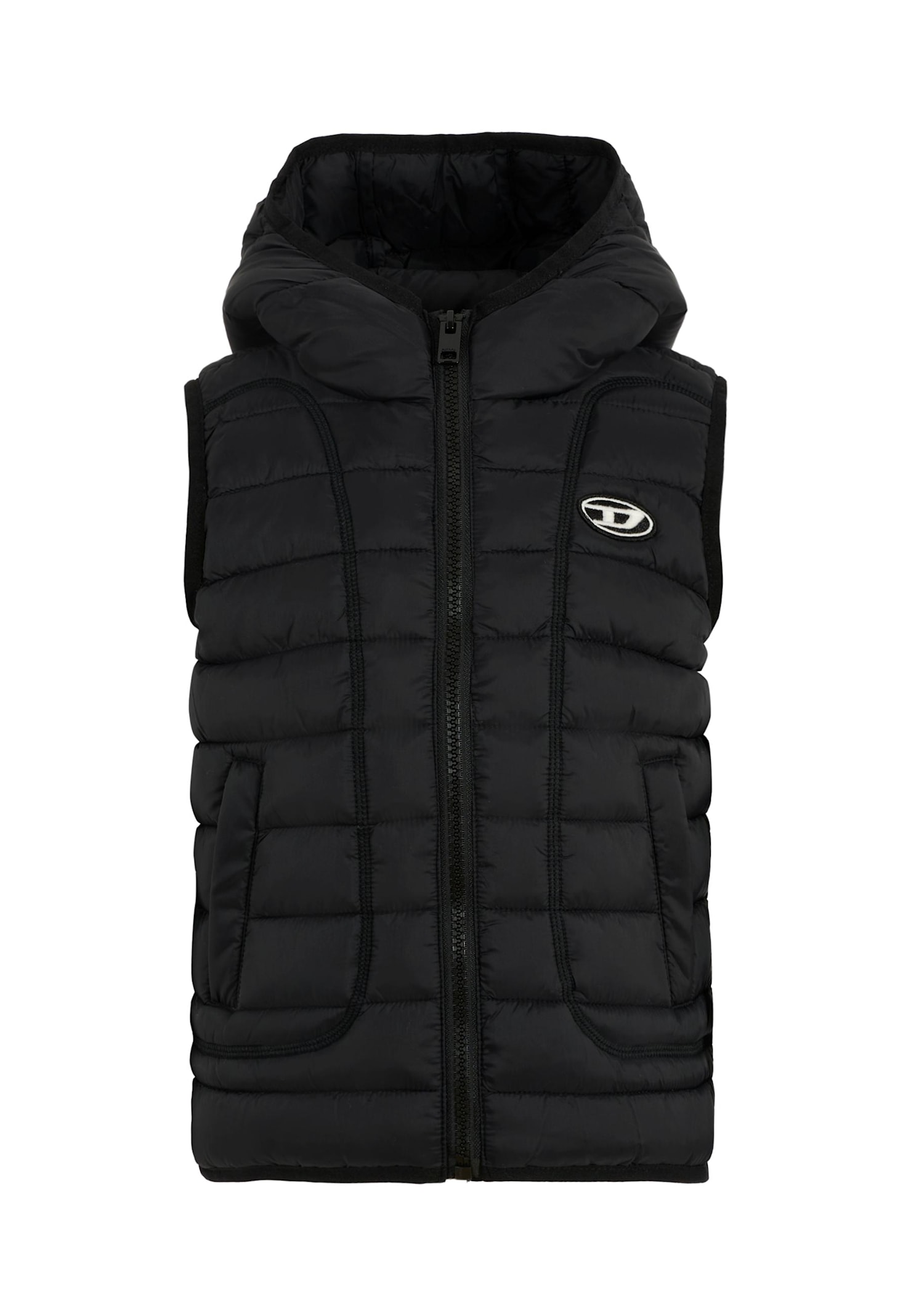 Diesel Quilted Hooded Gilet In Black